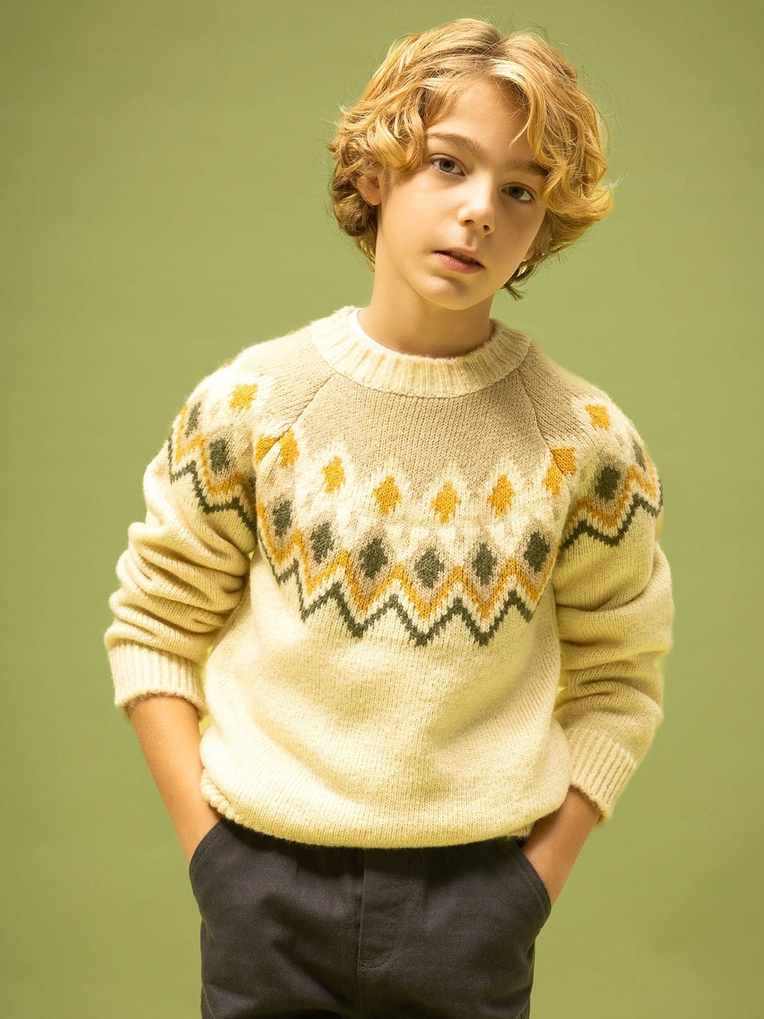 

DeFacto Boys Self Design Pullover Sweaters, Beige