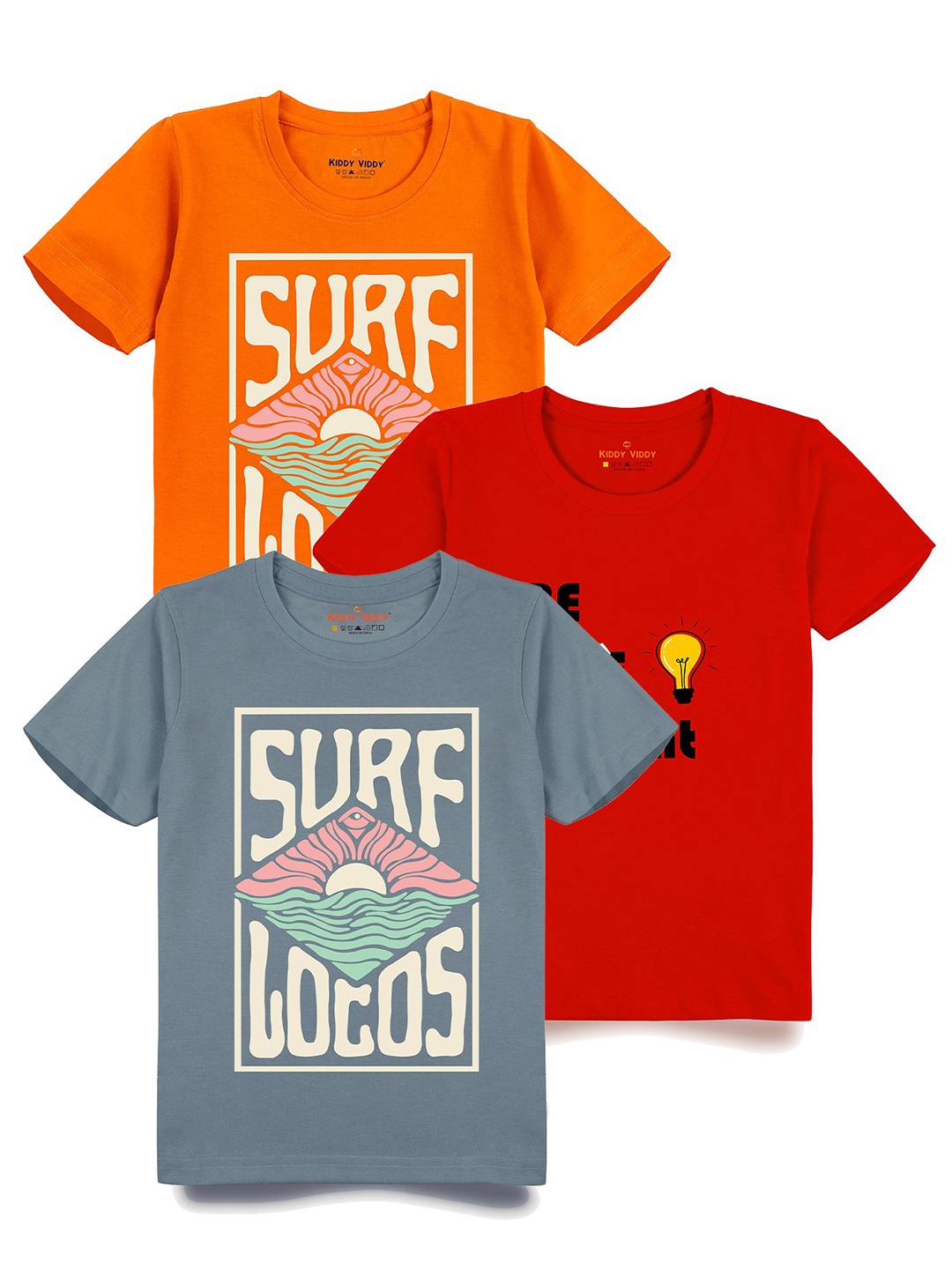 

Kiddy Viddy Boys Pack Of 3 Typography Printed Round Neck Cotton T-shirts, Grey