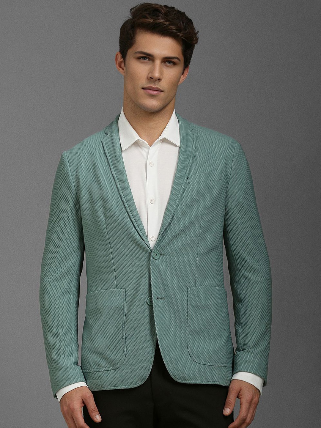 

Louis Philippe Sport Self-Design Super Slim-Fit Single-Breasted Blazer, Green