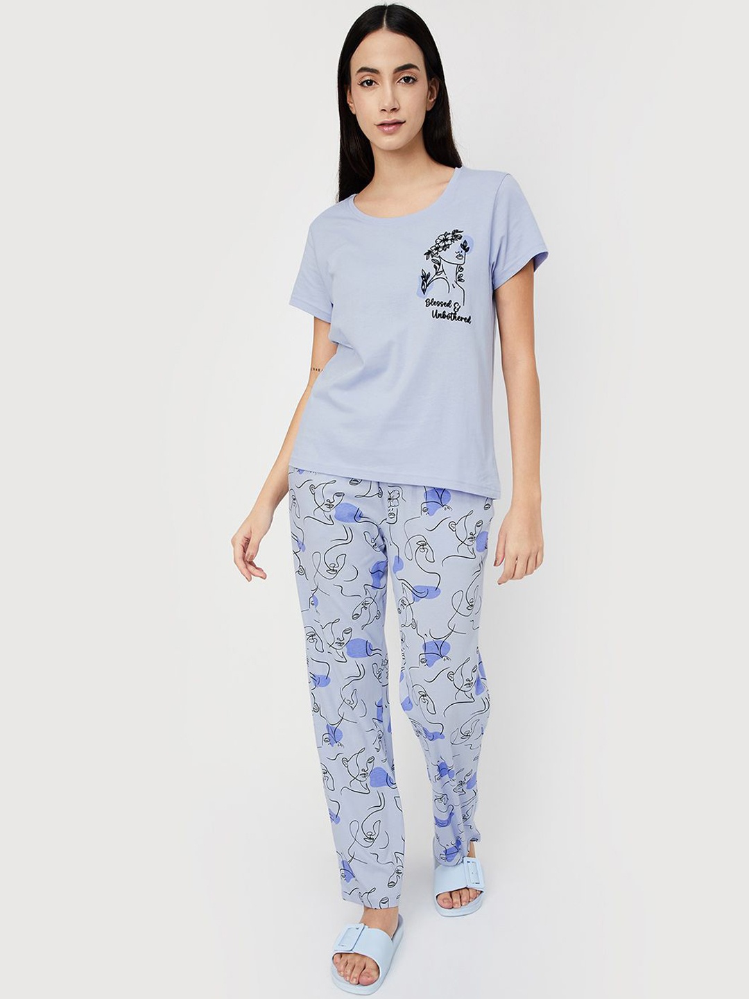 

max Women Printed Night suit, Blue