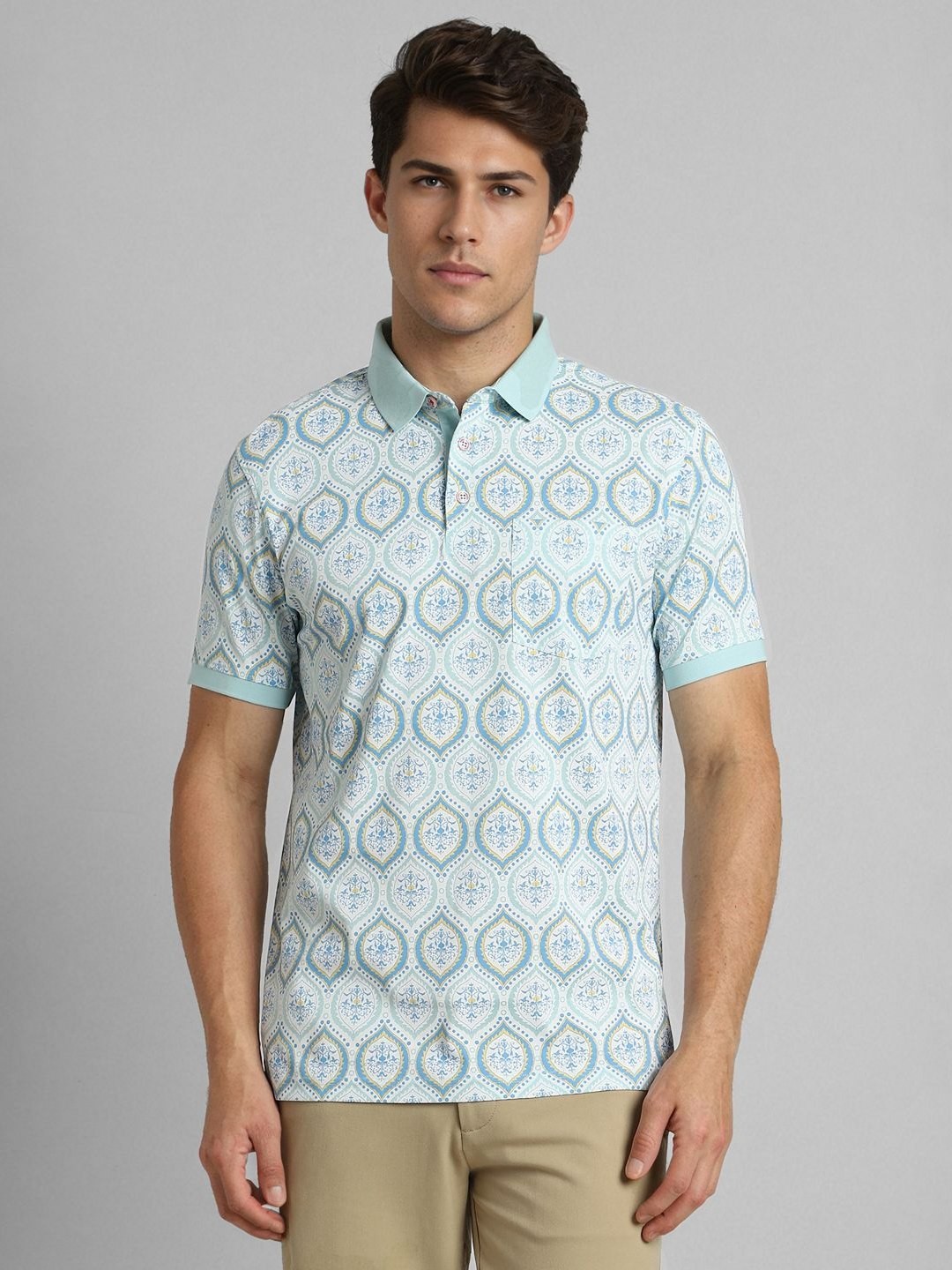 

SIMON CARTER LONDON Men Printed Polo Collar Pockets Slim Fit T-shirt, Blue