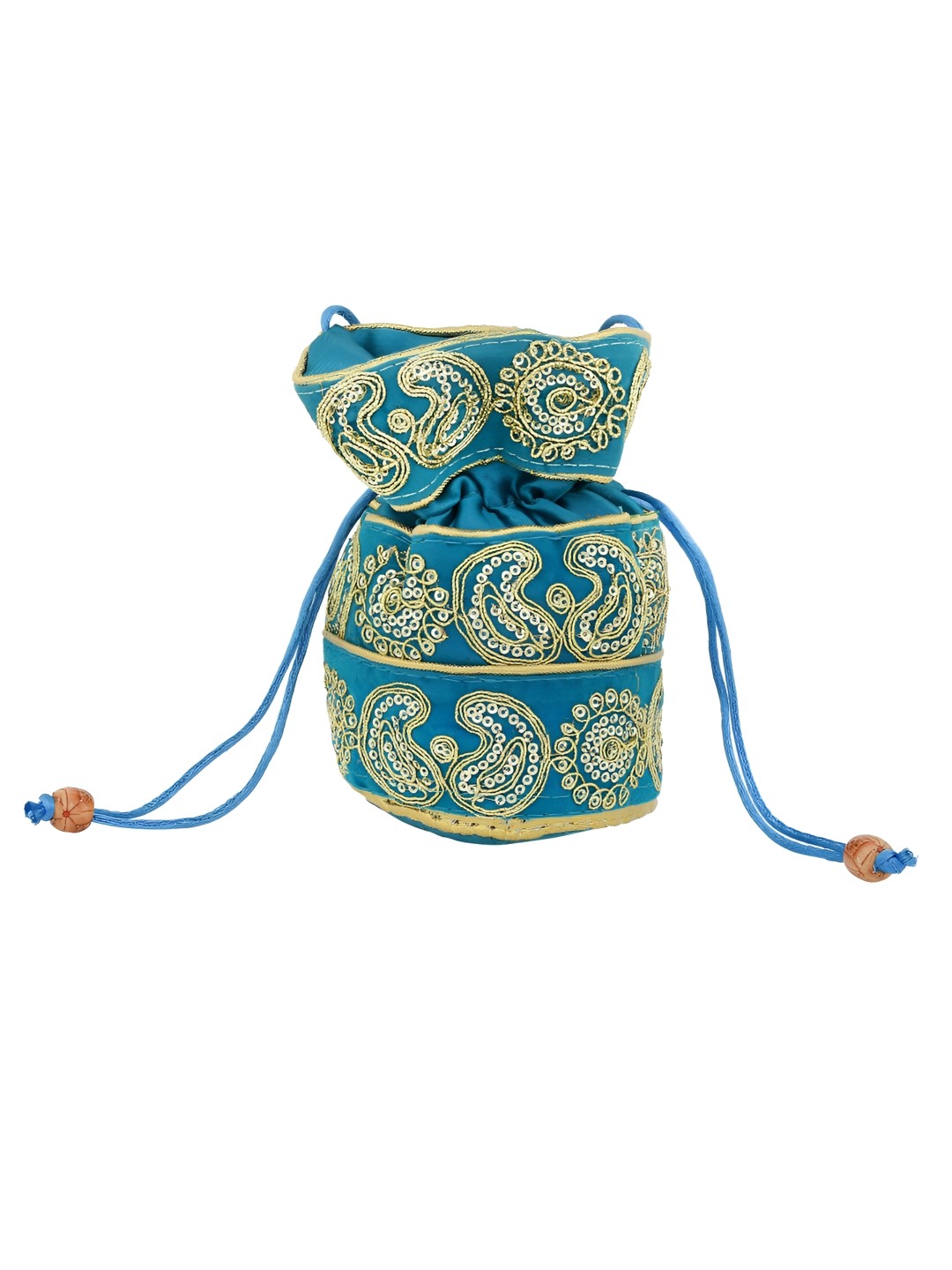 

MEMOIR Embroidered Silky Satin Potli Clutches, Turquoise blue