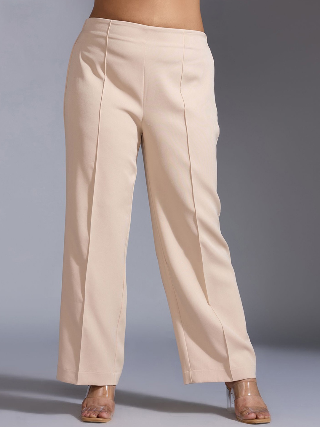 

20Dresses Women Plus Size High-Rise Straight Fit Trousers, Beige