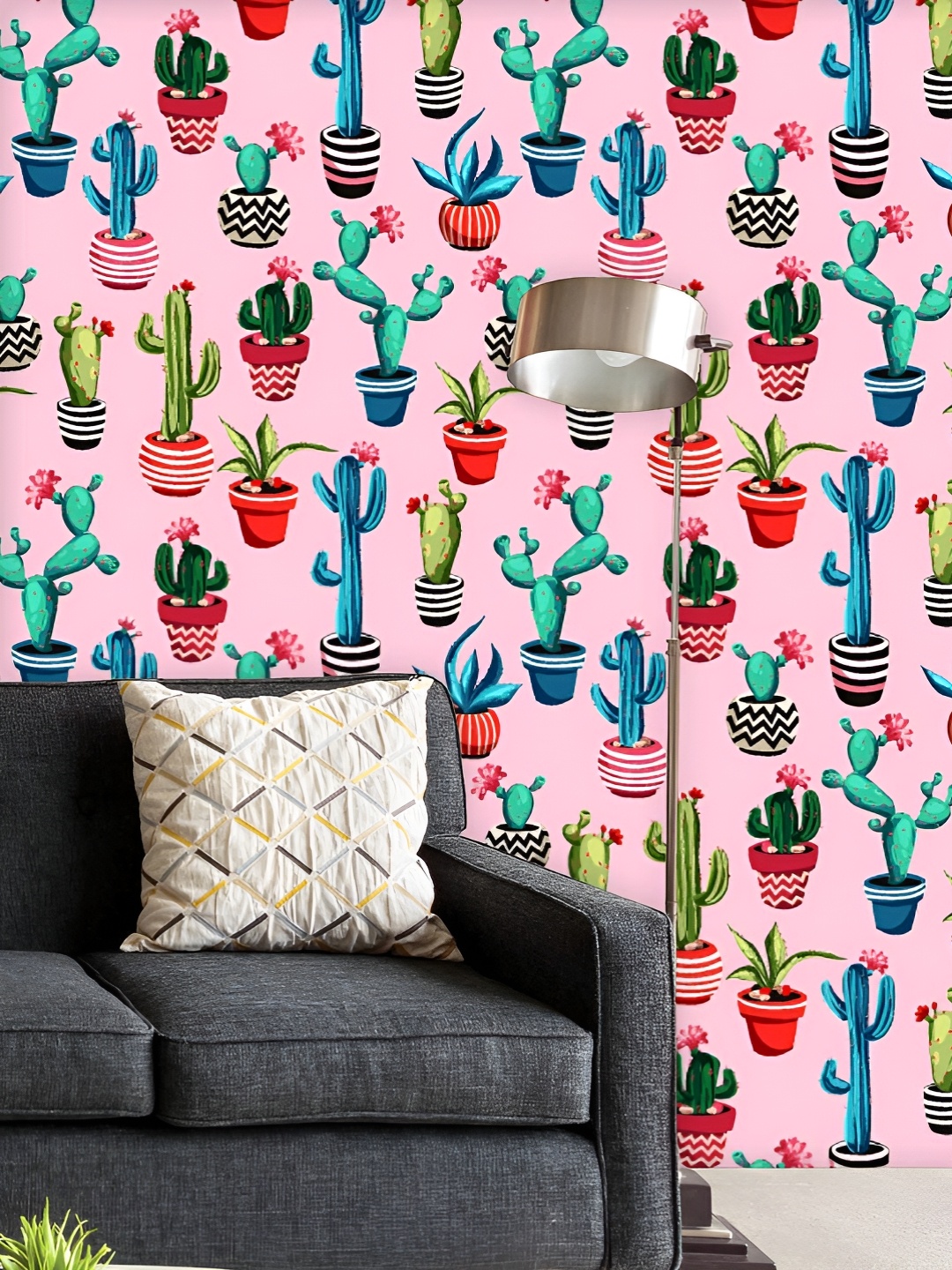 

ArtzFolio Printed UV-Resistant Anti-Bacterial Cacti Flowers Peel & Stick Wallpaper, Multi