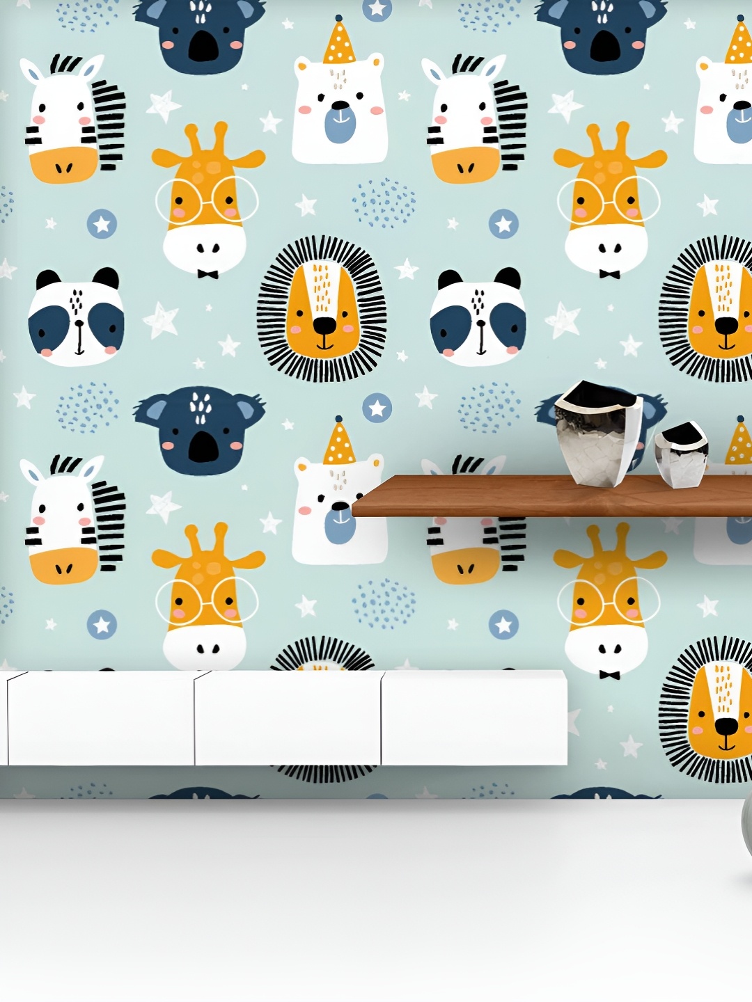 

ArtzFolio Printed UV-Resistant Anti-Bacterial Childish Animals Faces Pattern Peel & Stick Wallpaper, Multi