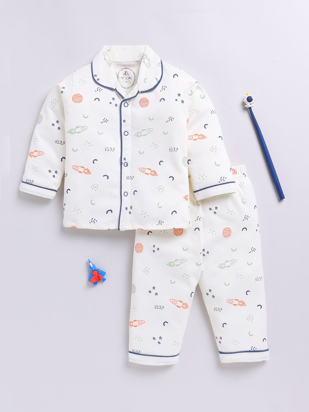 

Clt.s Kids Graphic Printed Pure Cotton Night suit, Cream