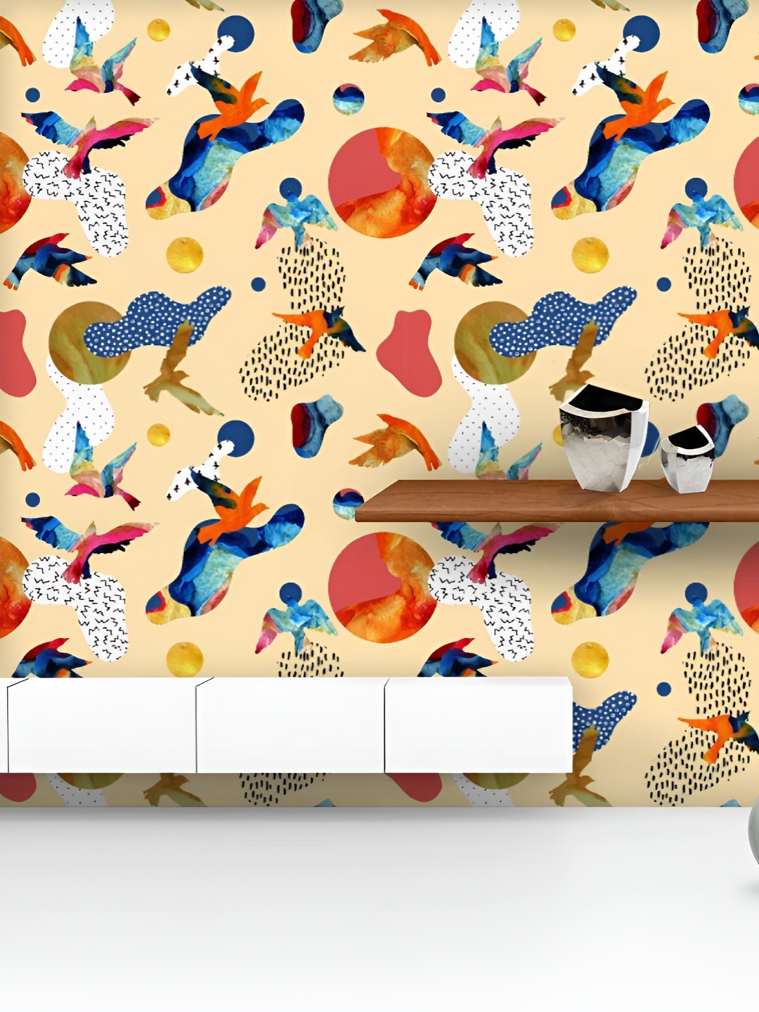 

ArtzFolio Printed UV-Resistant Anti-Bacterial Abstract Flying Bird Peel & Stick Wallpaper, Multi