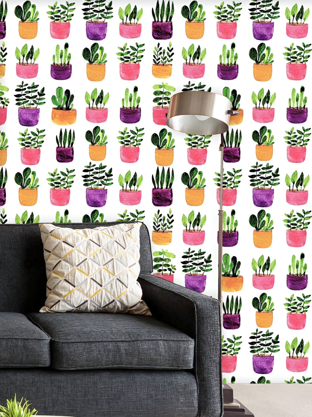 

ArtzFolio Printed UV-Resistant Anti-Bacterial Colorful Plants Pots Peel & Stick Wallpaper, Multi