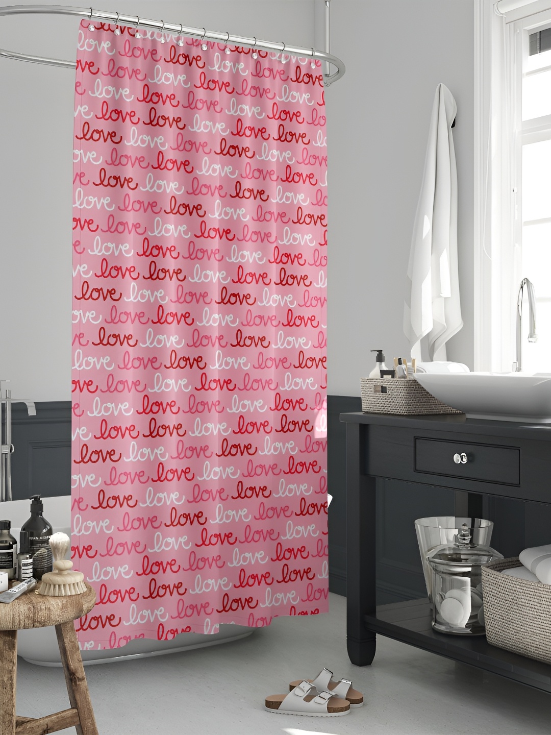 

ArtzFolio Pink & White Printed Waterproof Shower Curtain