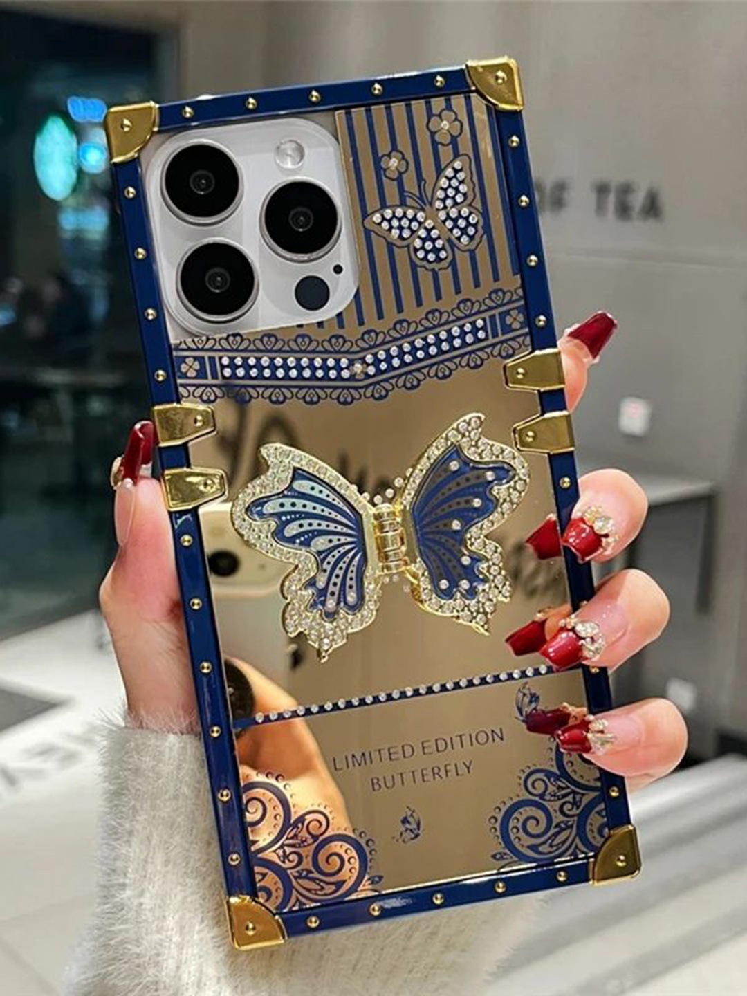 

Luxury Kase Solid Printed iPhone 14 Pro Back Case Mobile Accessories, Blue