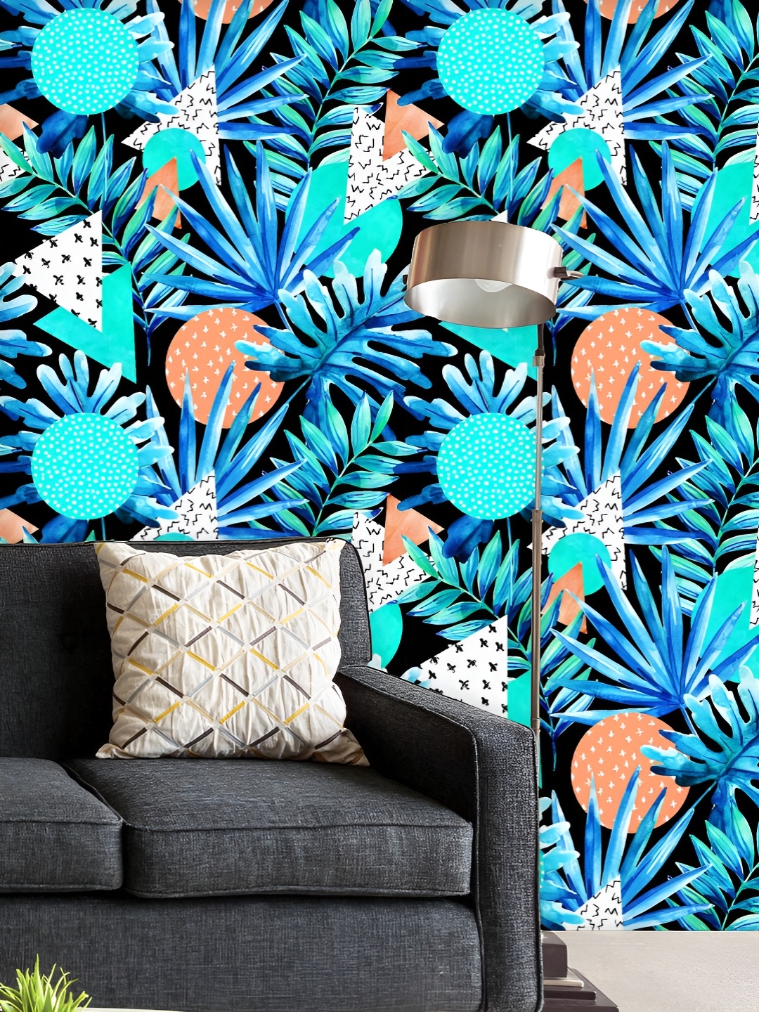 

ArtzFolio Printed UV-Resistant Anti-Bacterial Watercolor Doodle Tropical Leaves Peel & Stick Wallpaper, Multi