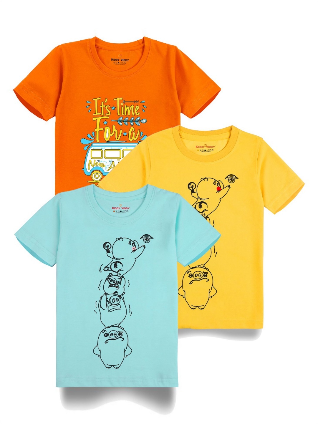 

Kiddy Viddy Boys 3 Printed T-shirt, Sea green