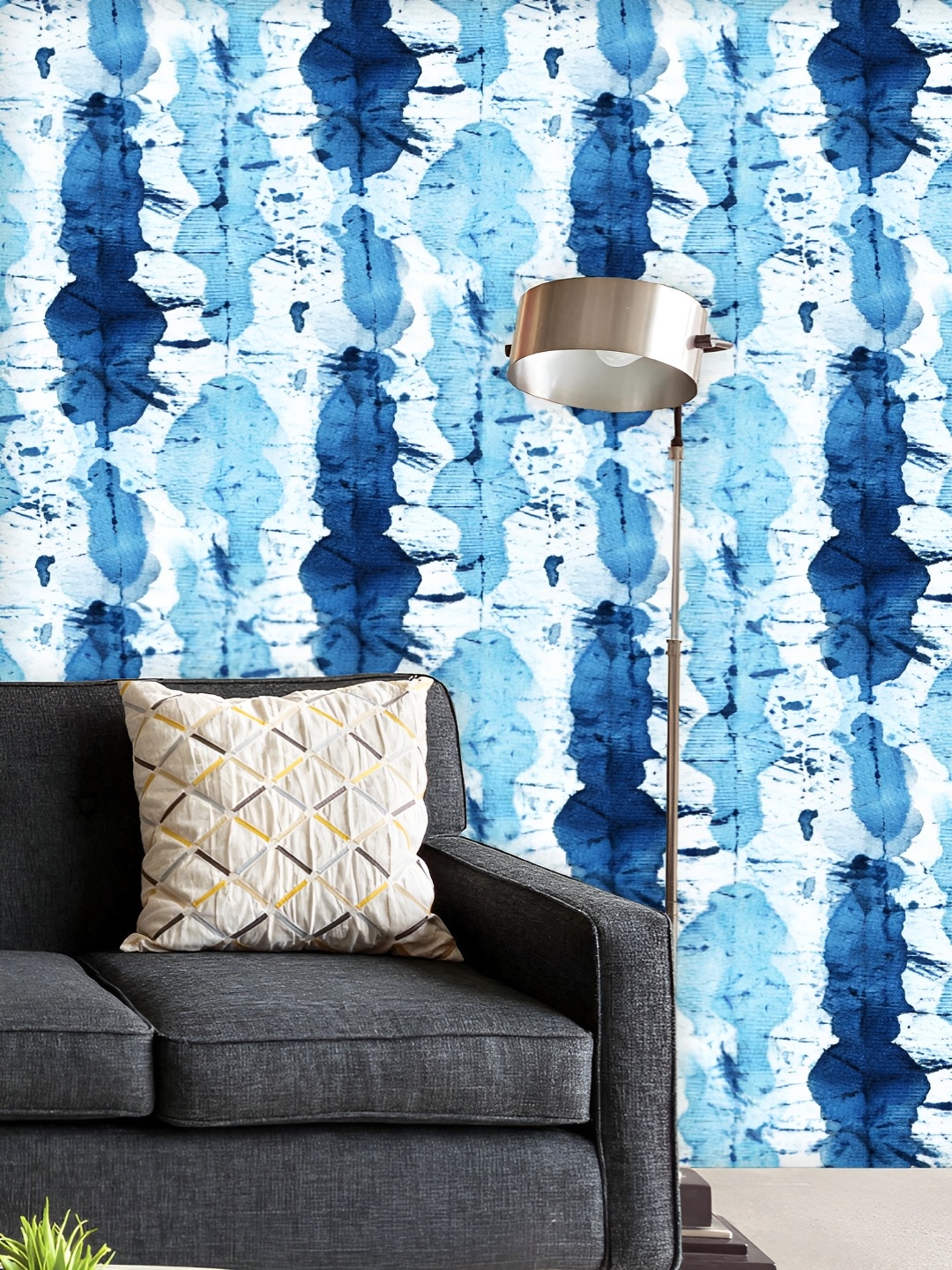 

ArtzFolio Printed UV-Resistant Anti-Bacterial Shibori Indigo Batik Peel & Stick Wallpaper, Multi