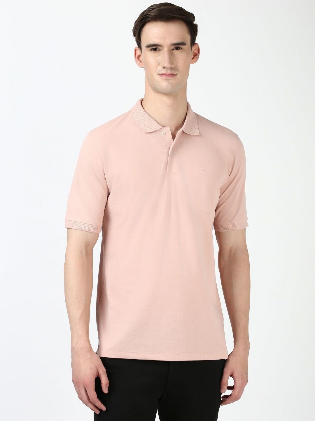 

Peter England Men Polo Collar Raw Edge T-shirt, Peach