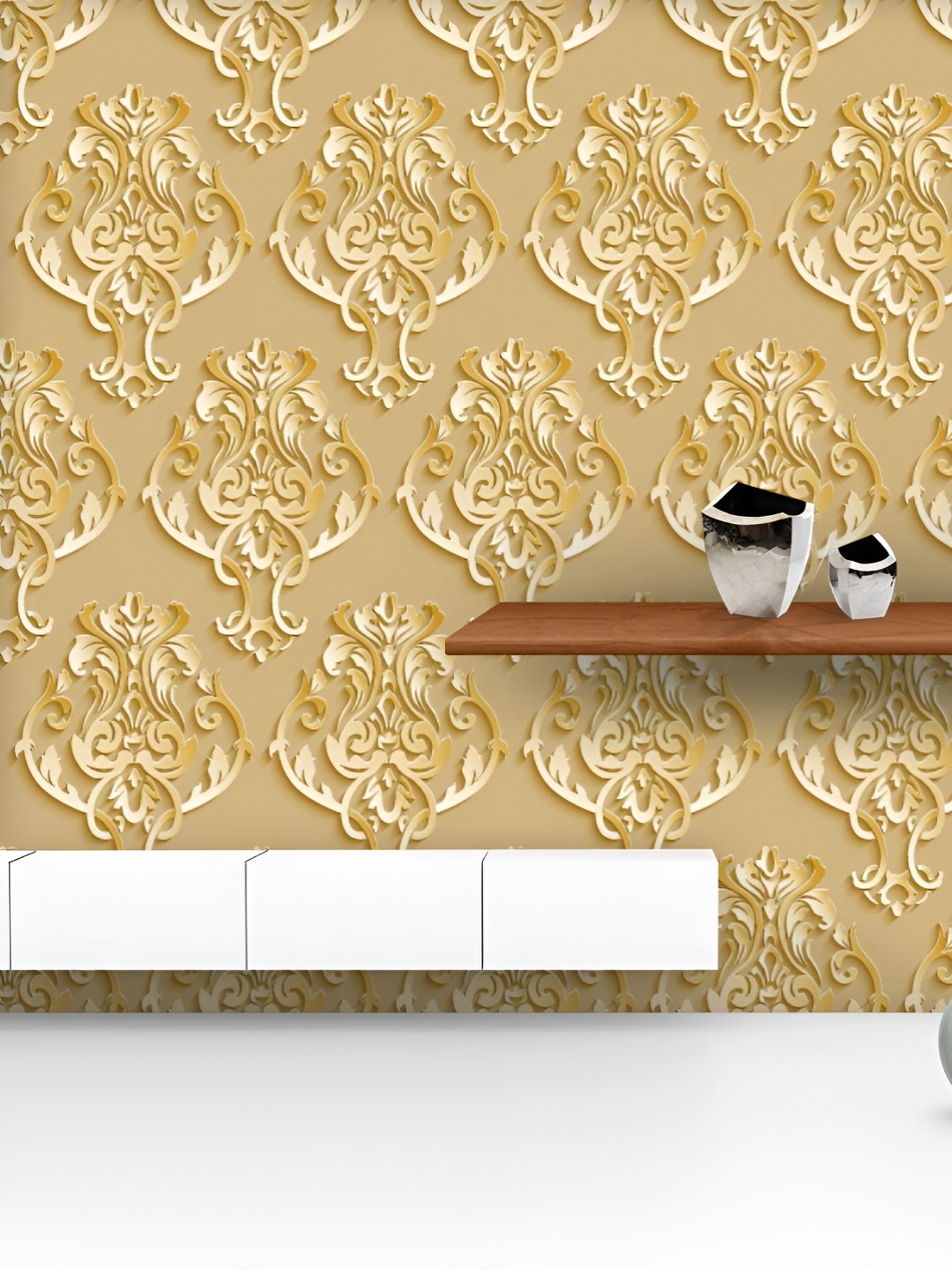 

ArtzFolio Printed UV-Resistant Anti-Bacterial Luxury Damask Pattern Peel & Stick Wallpaper, Multi