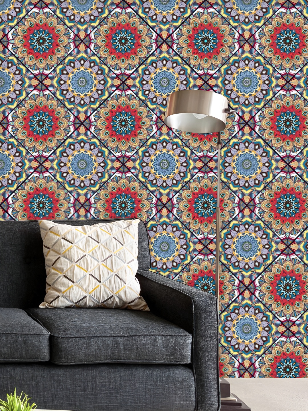 

ArtzFolio Printed UV-Resistant Anti-Bacterial Boho Mandala Flowers Peel & Stick Wallpaper, Multi