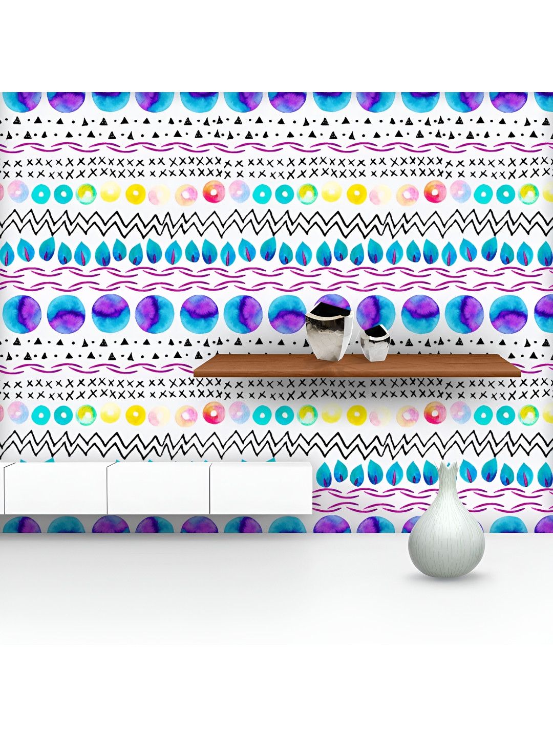 

ArtzFolio Printed UV-Resistant Anti-Bacterial Watercolour Geometric Pattern Peel & Stick Wallpaper, Multi