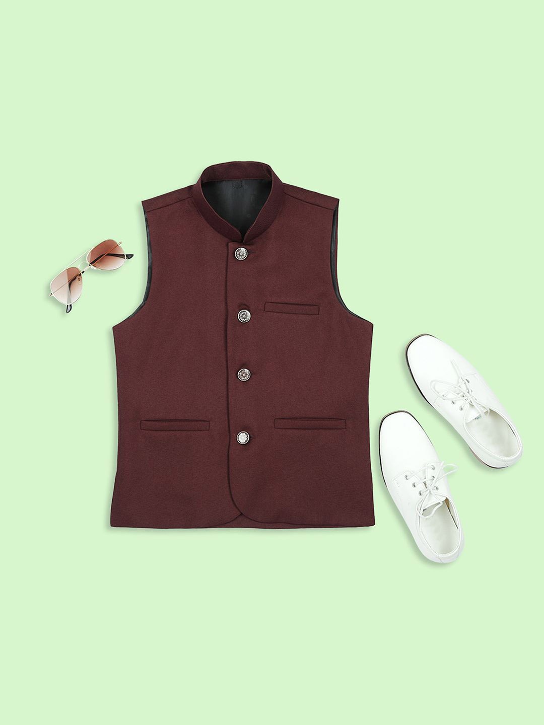 

Sangria Boys Woven Nehru Jackets, Maroon