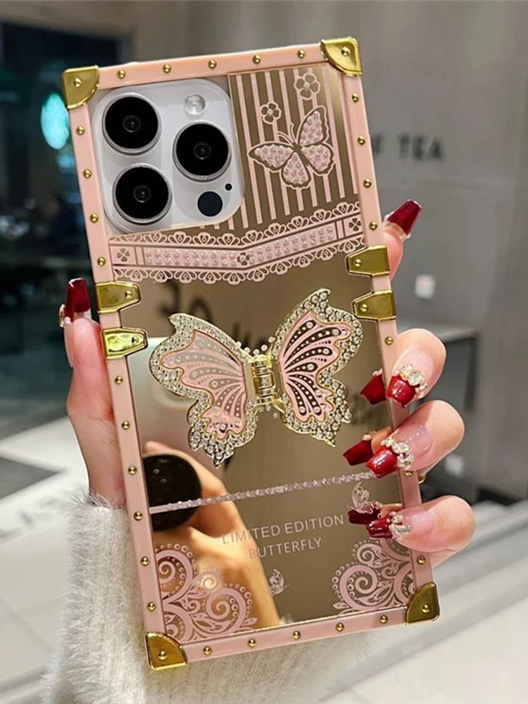 

Luxury Kase Abstract Printed iPhone 15 Pro Max Back Case Mobile Accessories, Rose gold