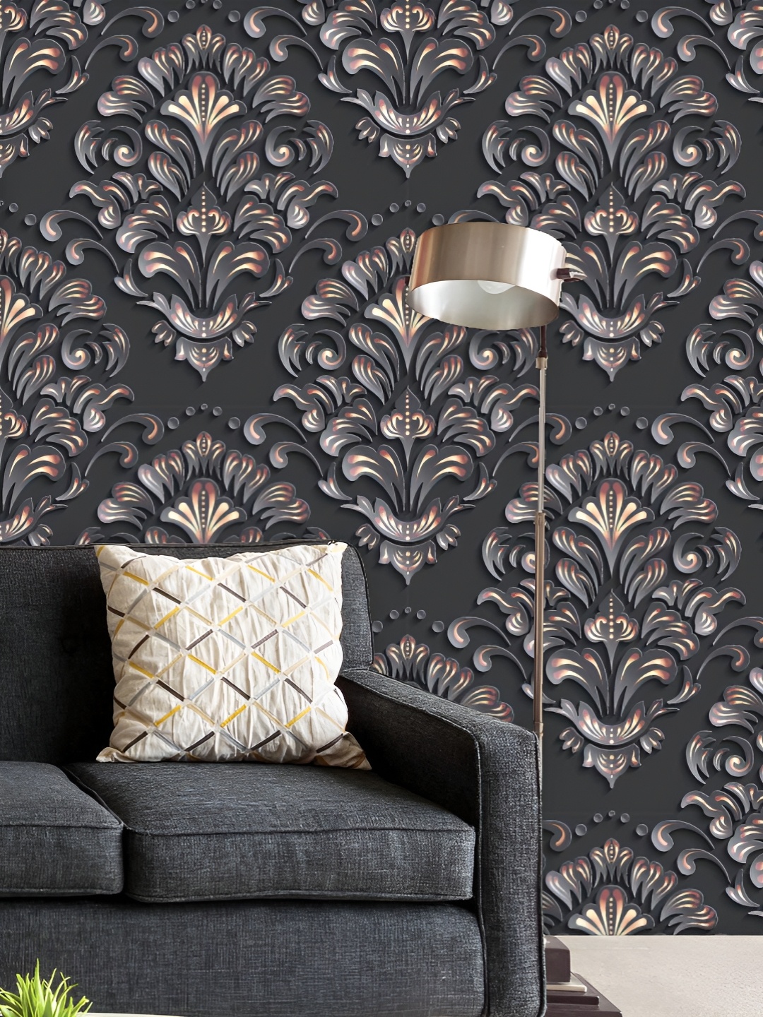 

ArtzFolio Printed UV-Resistant Anti-Bacterial D Damask Peel & Stick Wallpaper, Multi