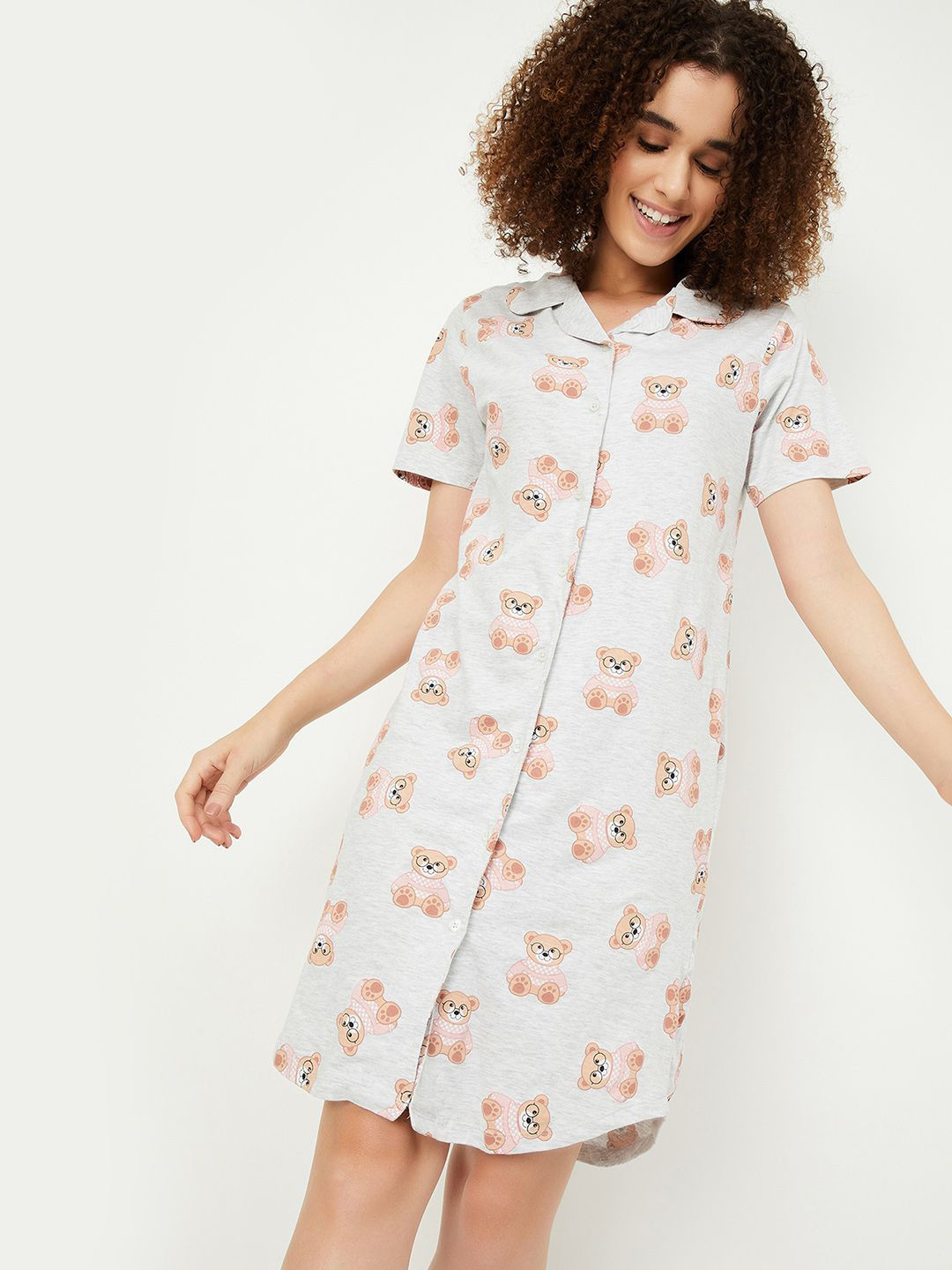 

max Women Graphic Printed Nightdress, Grey