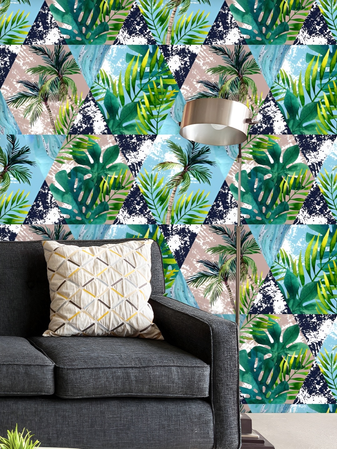 

ArtzFolio Printed UV-Resistant Anti-Bacterial Tropical Leaves And Palm Trees Peel & Stick Wallpaper, Multi