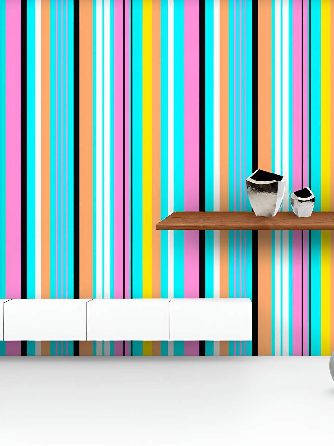 

ArtzFolio Printed UV-Resistant Anti-Bacterial Retro Colorful Stripes Peel & Stick Wallpaper, Multi