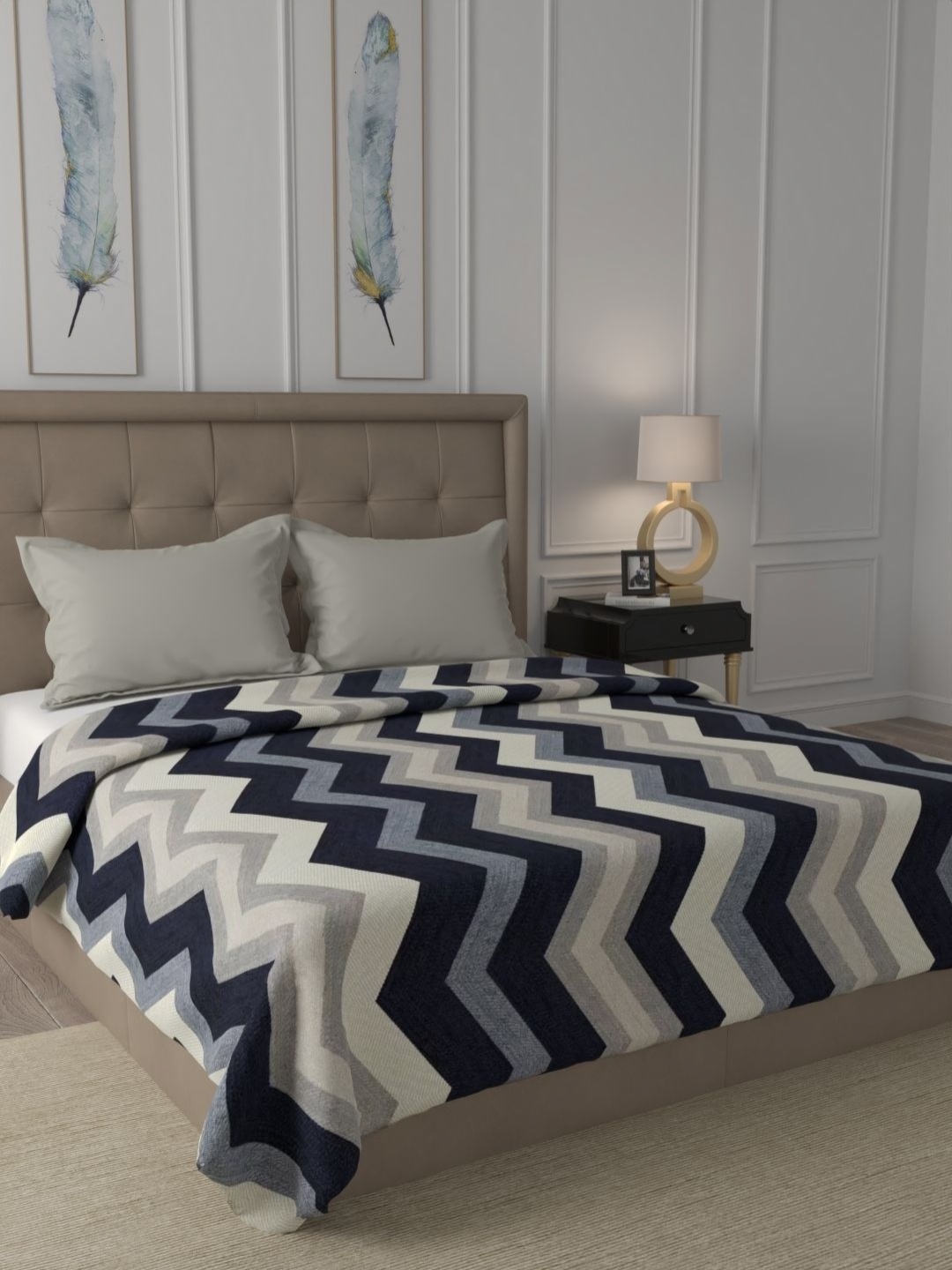 

Raymond Home Navy Blue & Grey Chevron Printed 300 GSM AC Room Double Bed Blanket