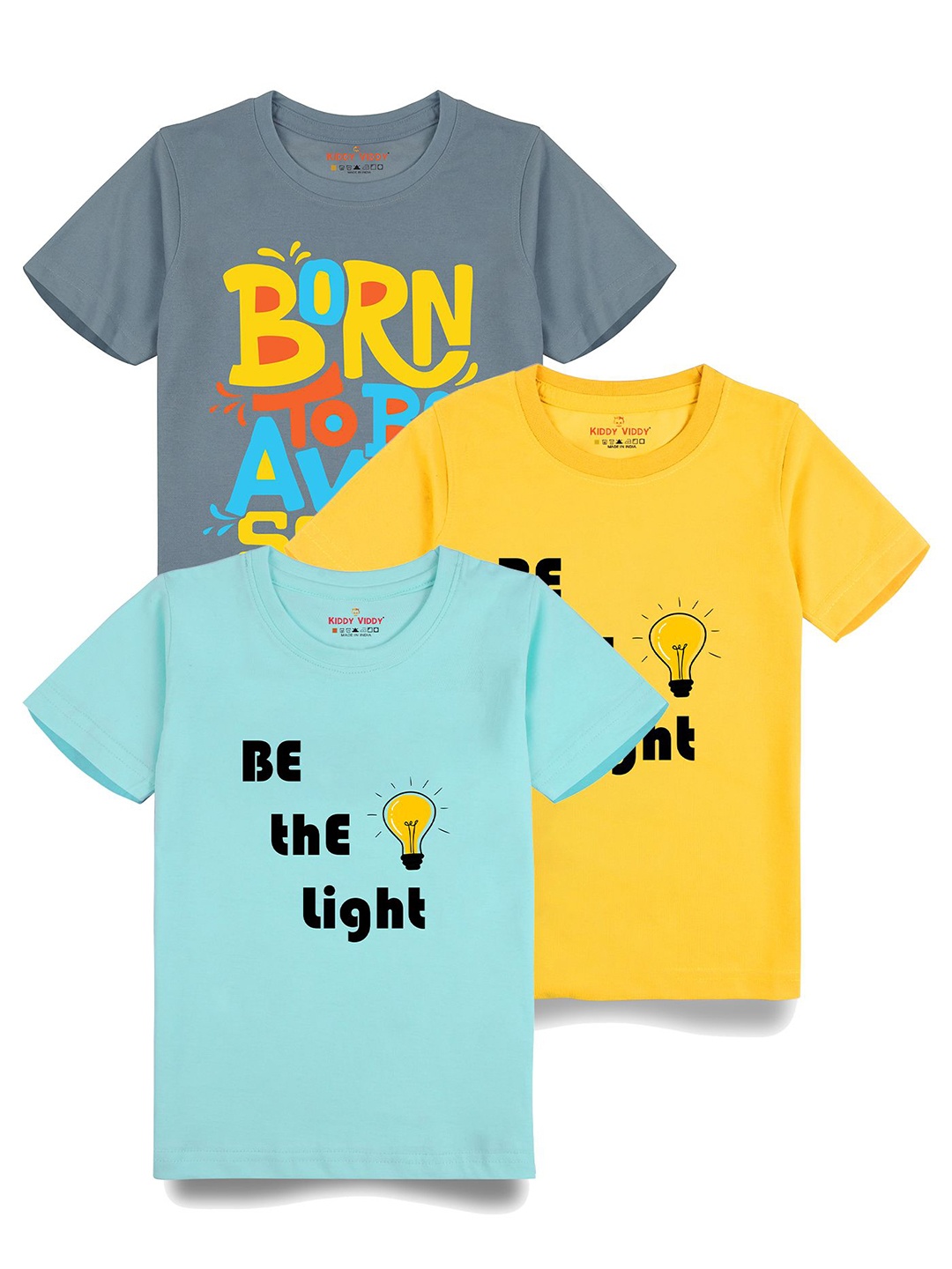 

Kiddy Viddy Boys Pack Of 3 Typography Printed Round Neck Cotton T-shirts, Yellow