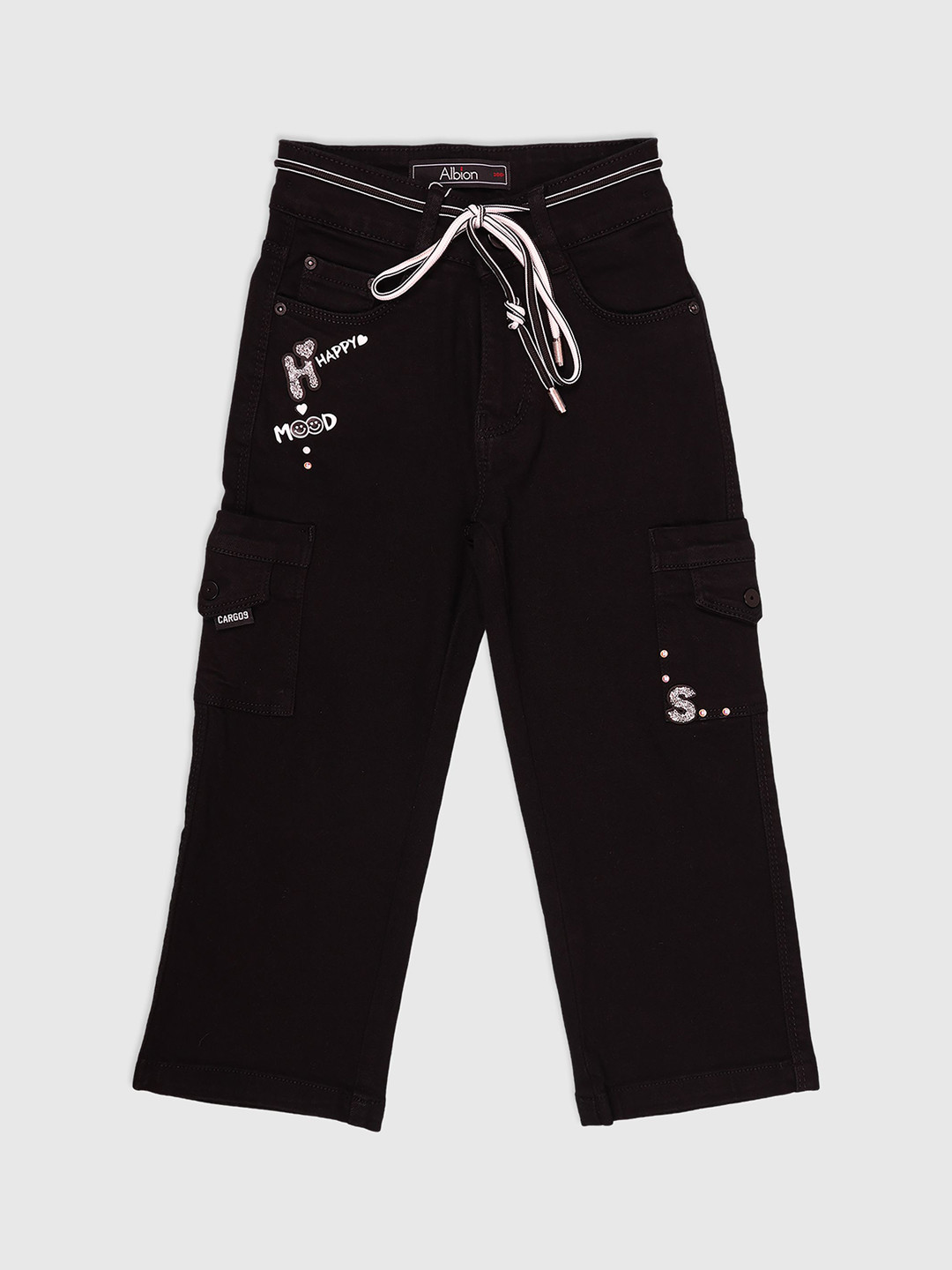 

Albion By CnM Girls Straight Fit Printed Cotton Stretchable Jeans, Black
