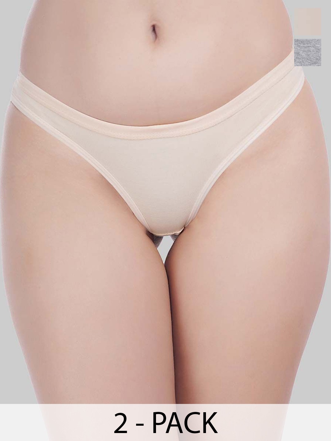 

YOU FOREVER Pack Of 2 Women Cotton Low-Rise Thongs Briefs, Grey