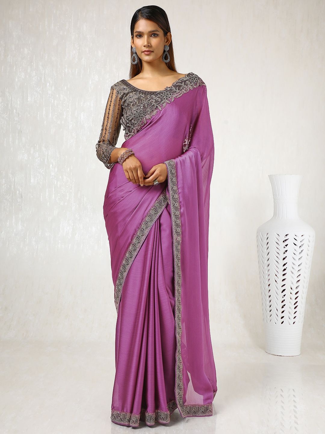 

Soch Embellished Sequinned Embroidered Saree, Purple