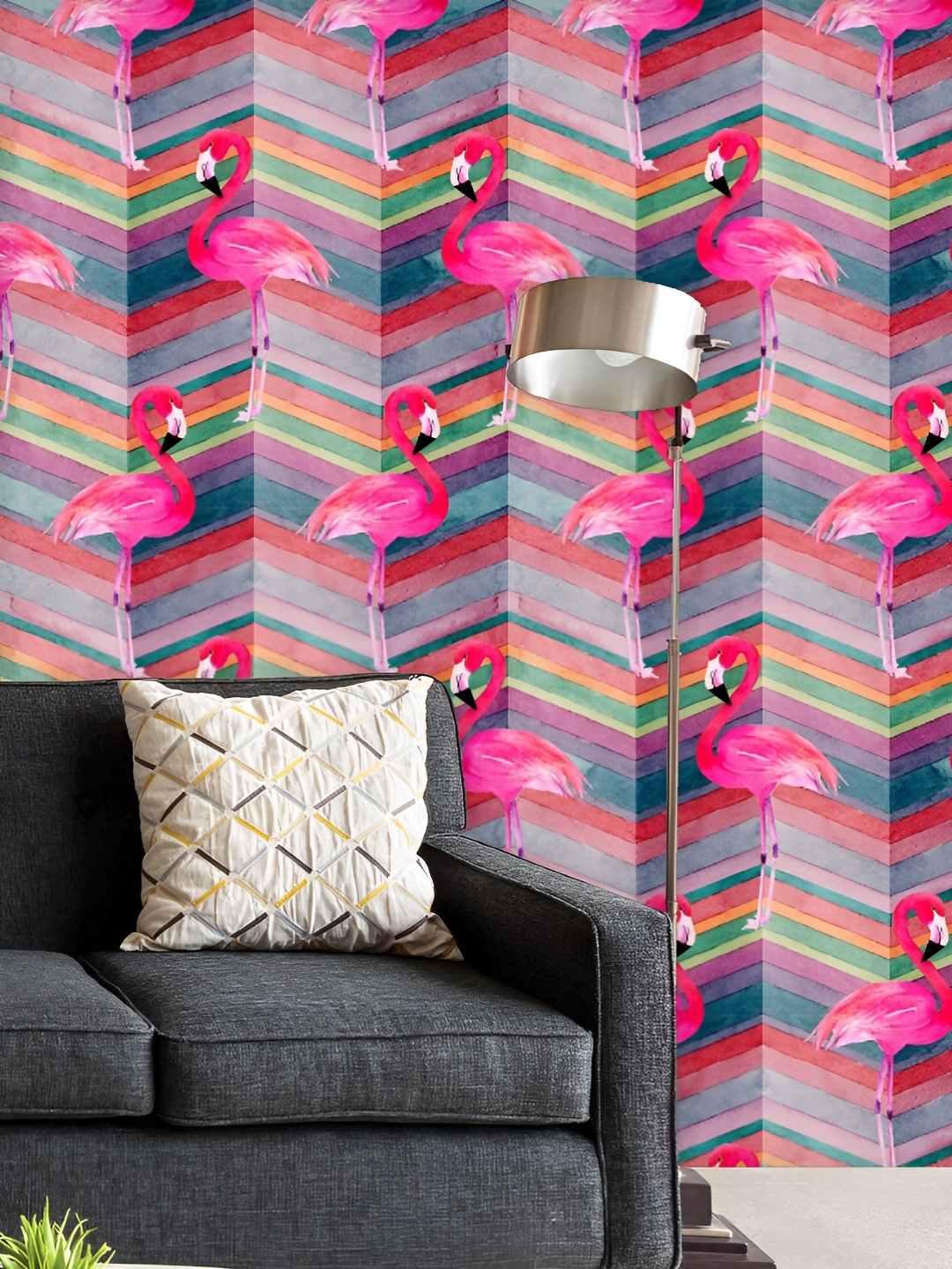 

ArtzFolio Printed UV-Resistant Anti-Bacterial Watercolor Chevron Flamingo Peel & Stick Wallpaper, Multi