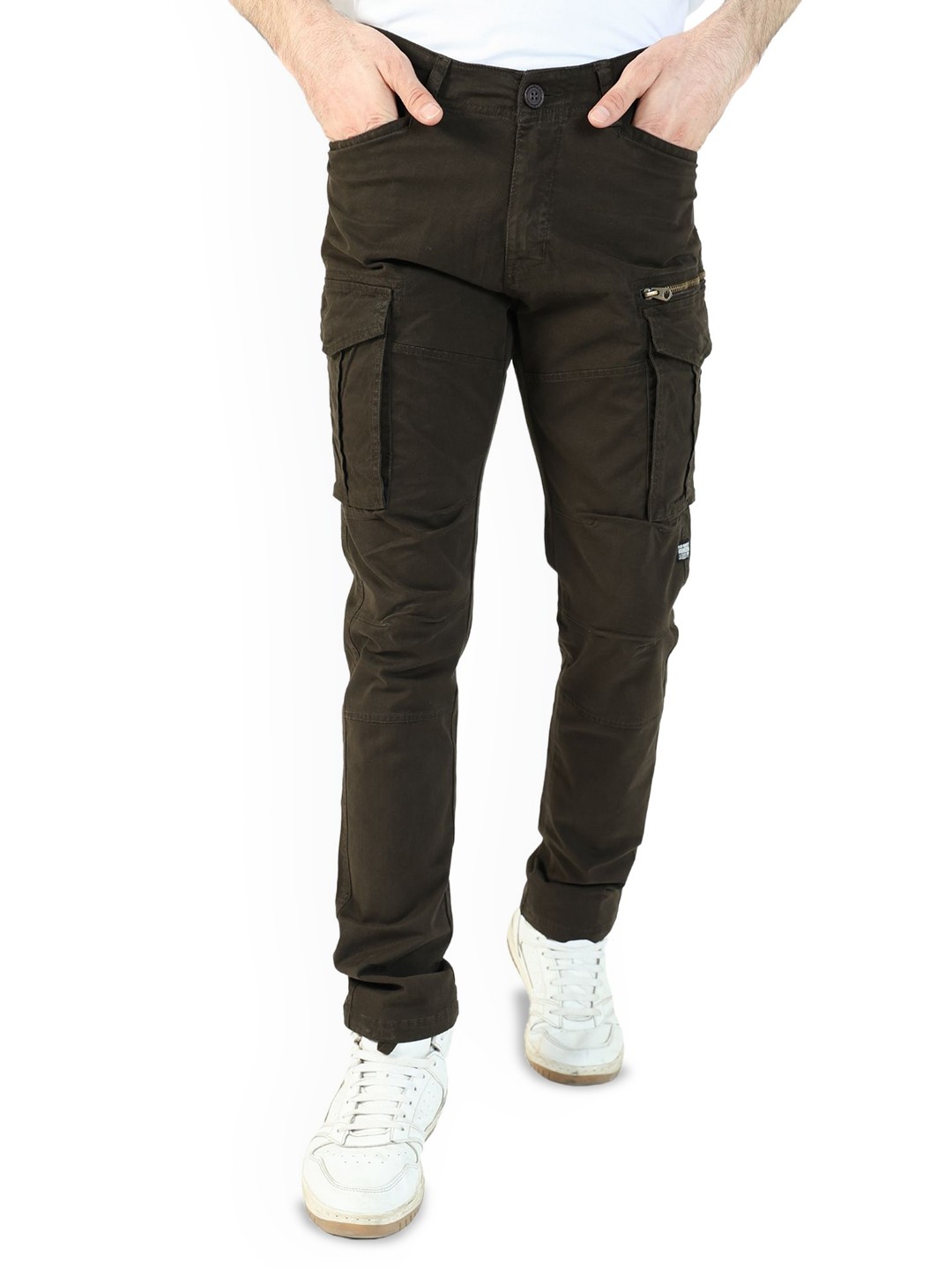 

BOTABOCHI Men Cotton Mid-Rise Regular Fit Cargos Trousers, Brown