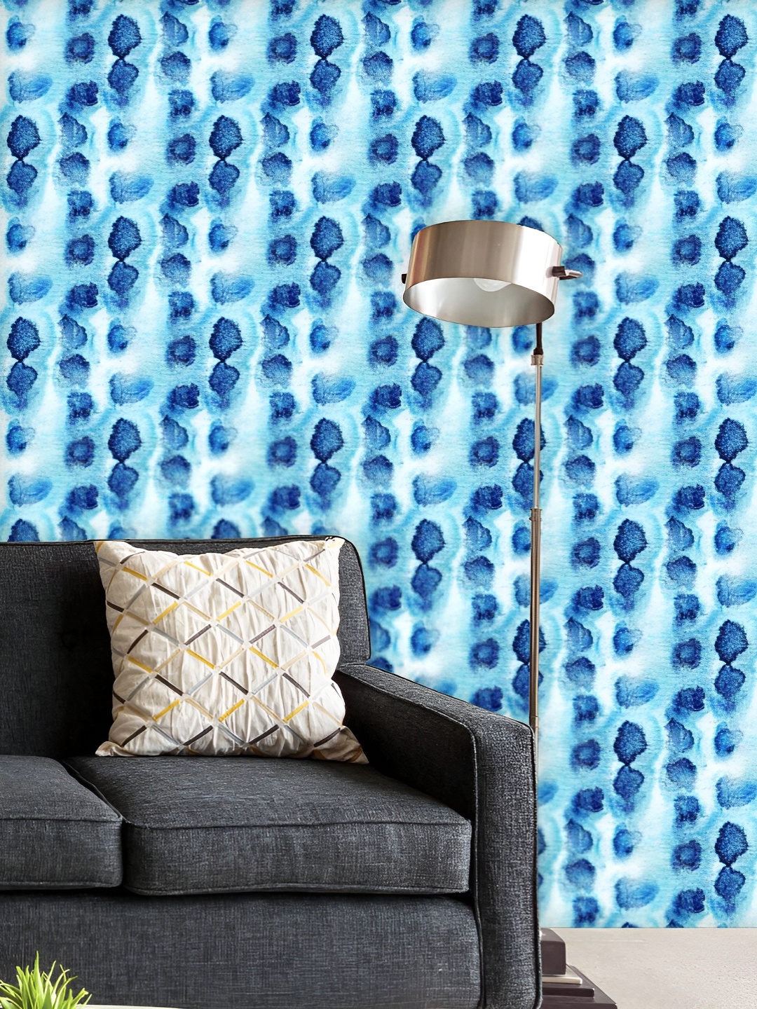 

ArtzFolio Printed UV-Resistant Anti-Bacterial Shibori Indigo Colors Peel & Stick Wallpaper, Multi