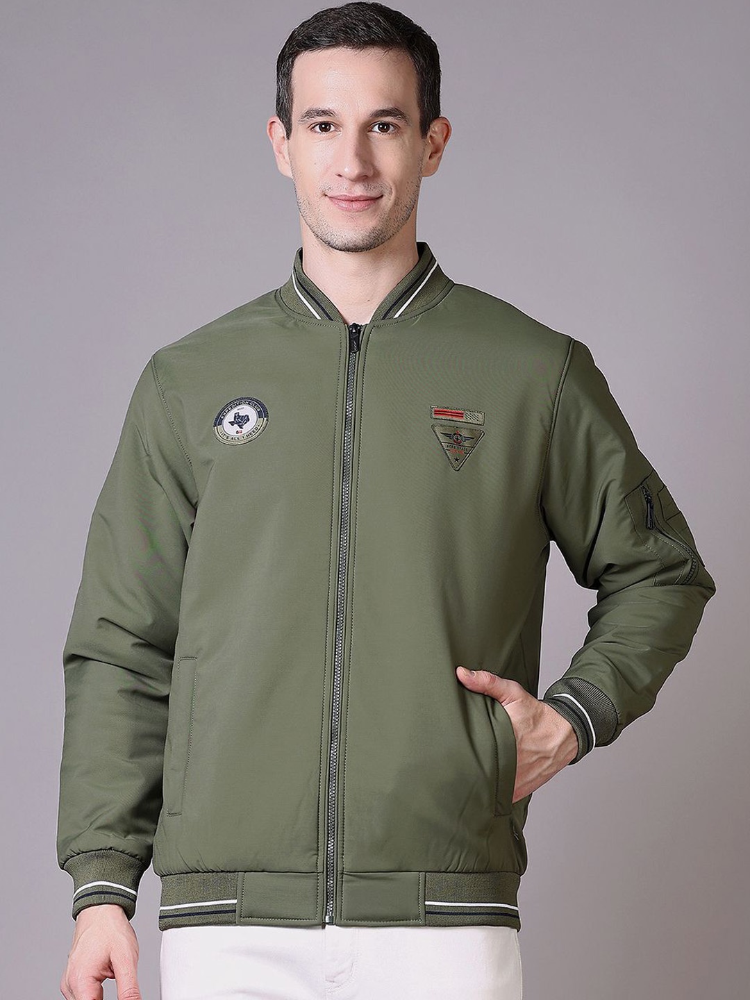 

V-Mart Men Varsity Jacket, Olive