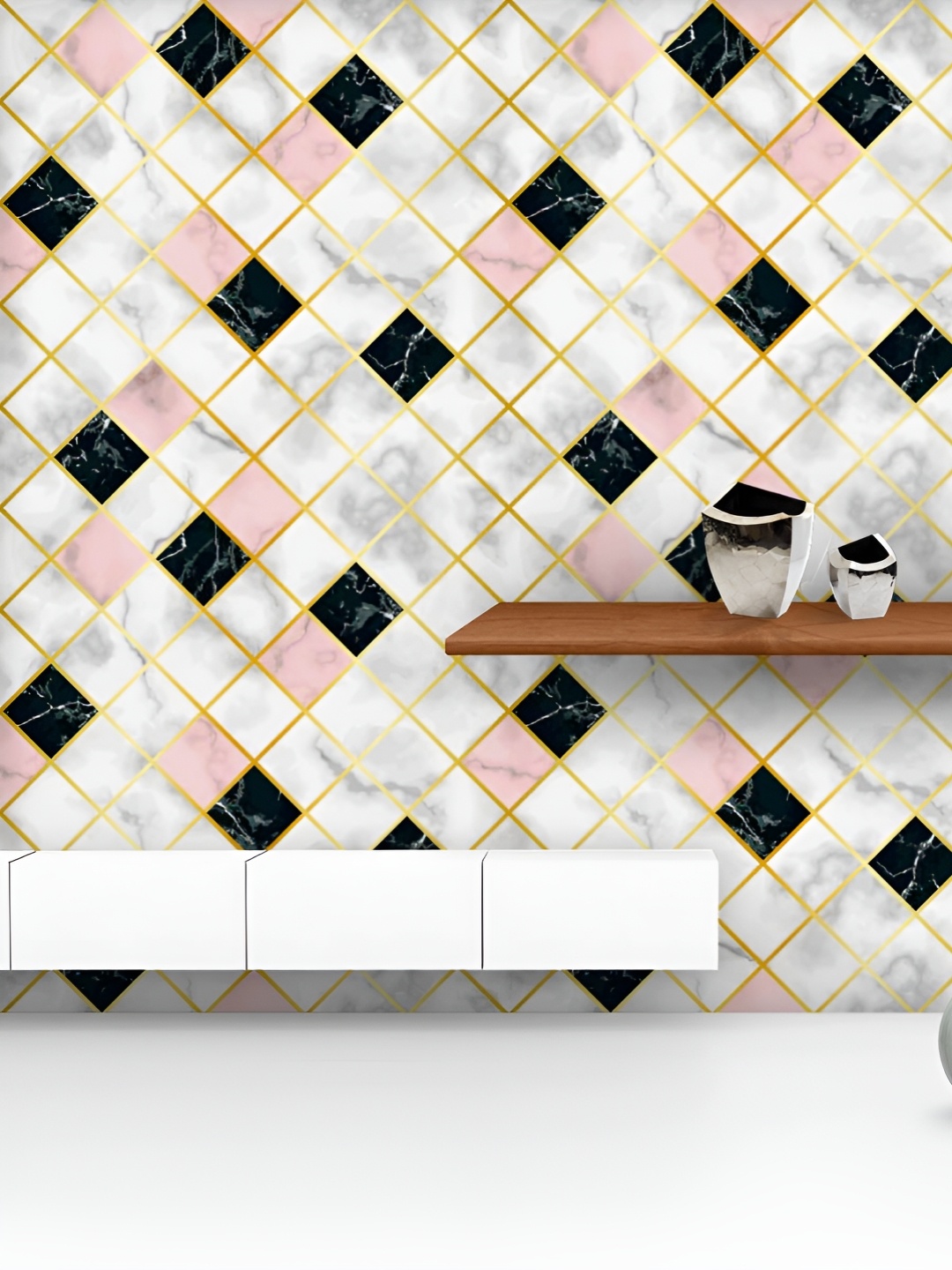 

ArtzFolio Printed UV-Resistant Anti-Bacterial Marble Geometric Pattern Peel & Stick Wallpaper, Multi