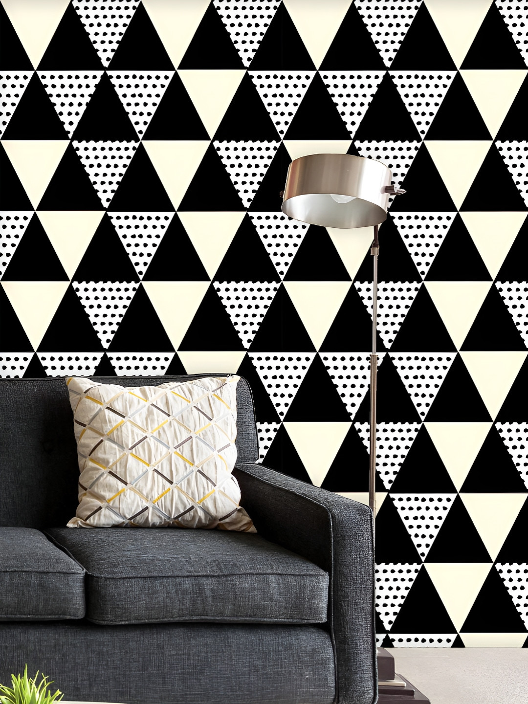 

ArtzFolio Printed UV-Resistant Anti-Bacterial Abstract Black Geometric Pattern Peel & Stick Wallpaper, Multi