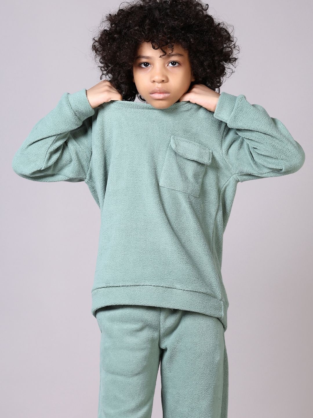 

V-Mart Boys Round Neck Pure Cotton Casual Sweatshirt & Trousers, Green