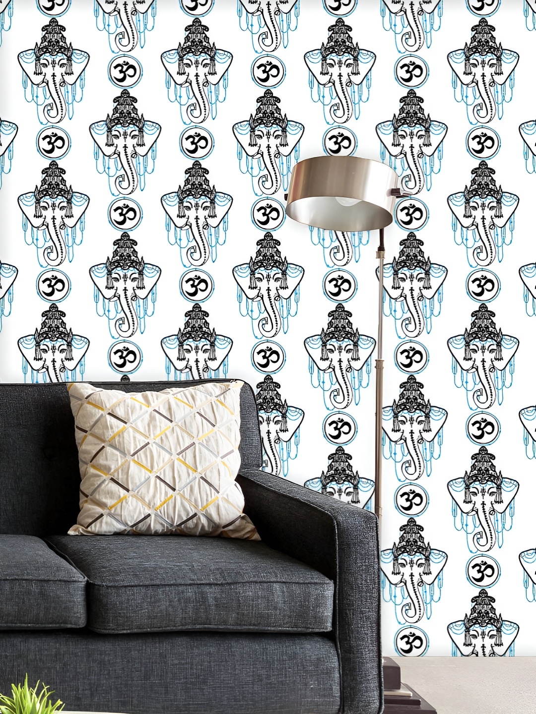 

ArtzFolio Printed UV-Resistant Anti-Bacterial Traditional Indian Symbols Om, Ganesha Peel & Stick Wallpaper, Multi