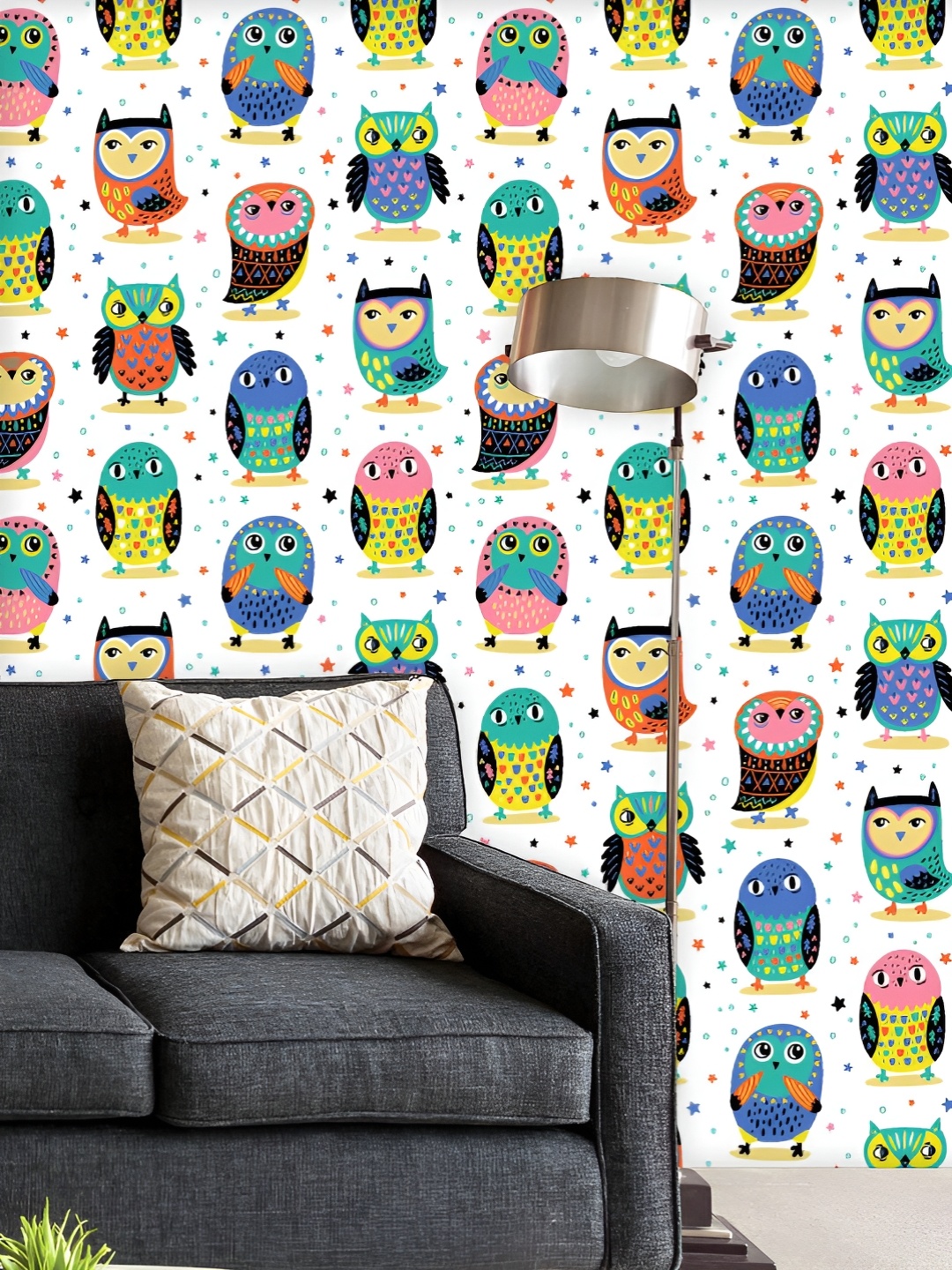 

ArtzFolio Printed UV-Resistant Anti-Bacterial Owls & Stars Peel & Stick Wallpaper, Multi