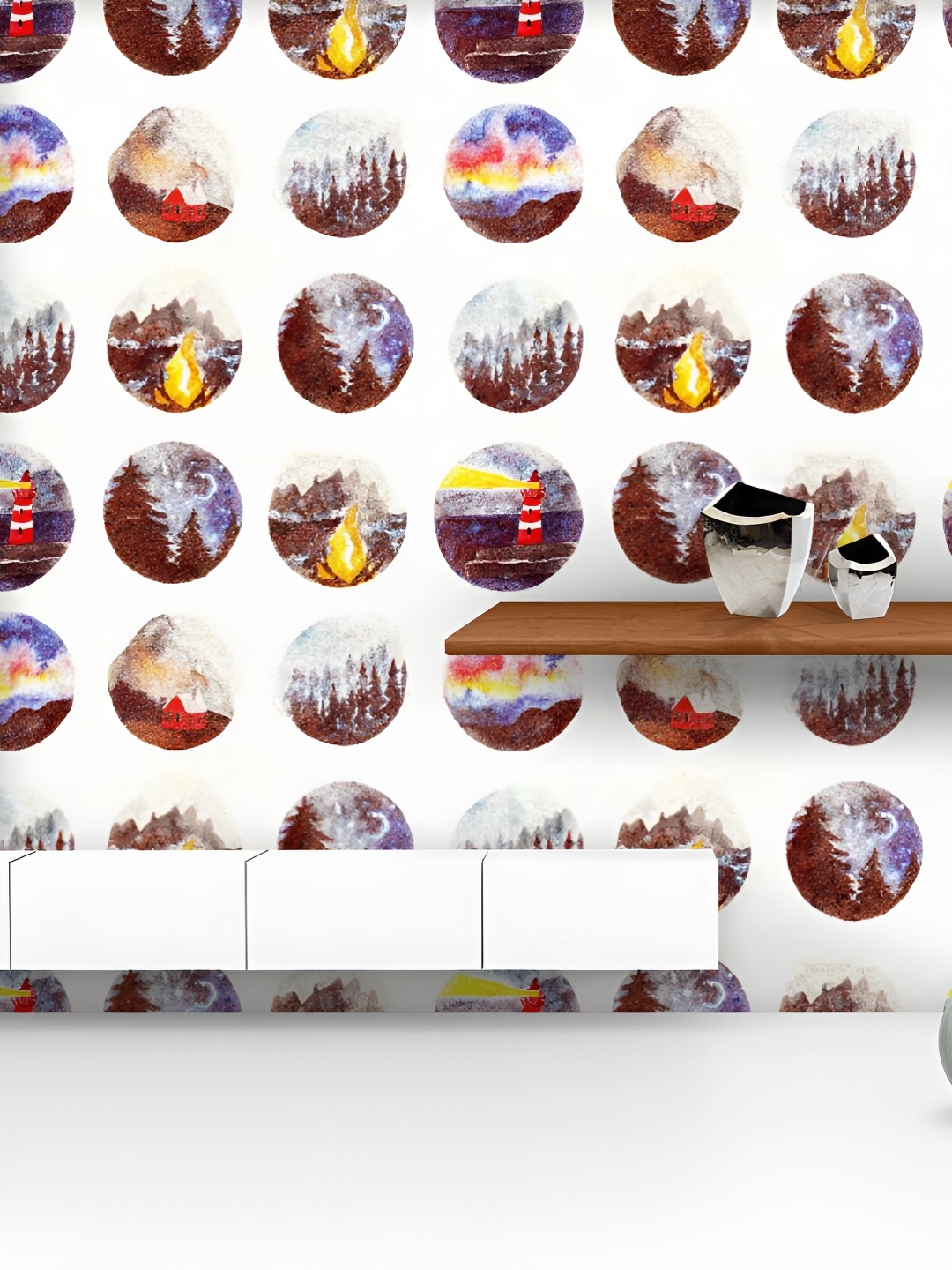 

ArtzFolio Printed UV-Resistant Anti-Bacterial Scandinavian Watercolor Landscape Peel & Stick Wallpaper, Multi