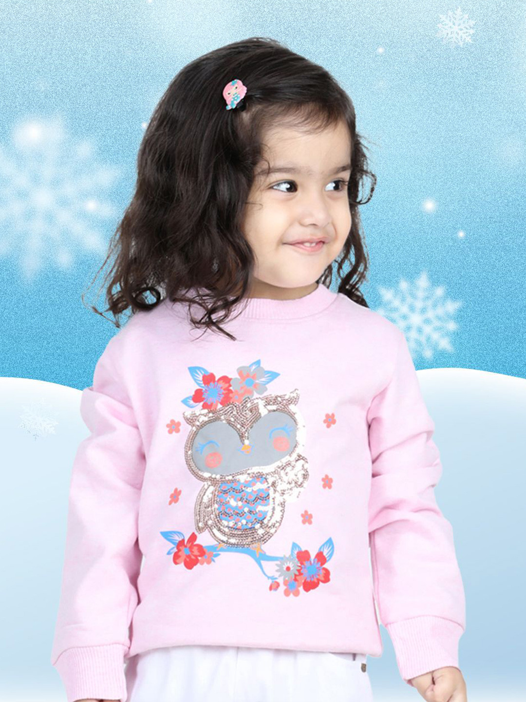 

BownBee Girls Embellished Cotton Round Neck Long Sleeves Pullover Sweatshirt, Pink
