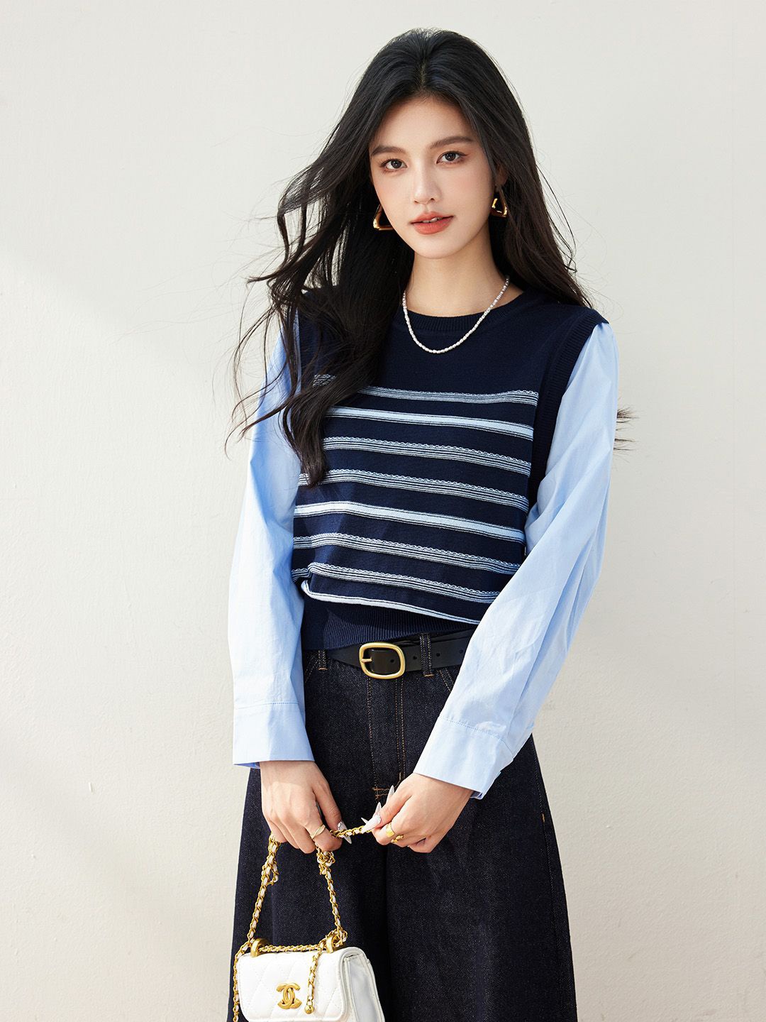

JC Collection Women Striped Round Neck Sleeveless Sweater Vest, Black