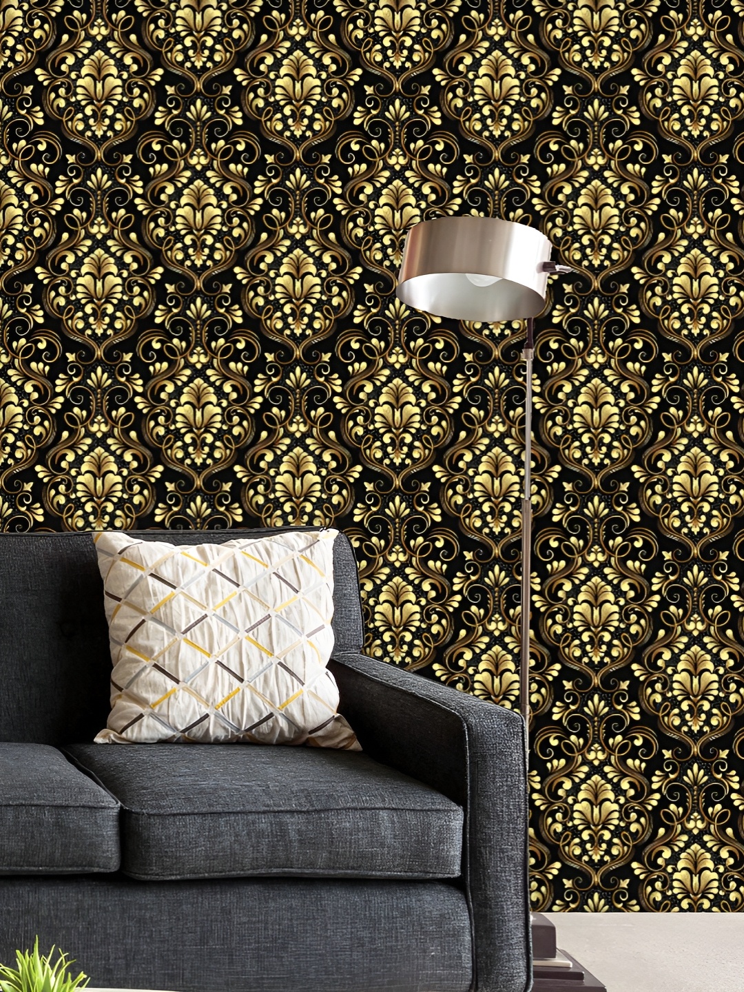 

ArtzFolio Printed UV-Resistant Anti-Bacterial Golden Elegant Damask Peel & Stick Wallpaper, Multi