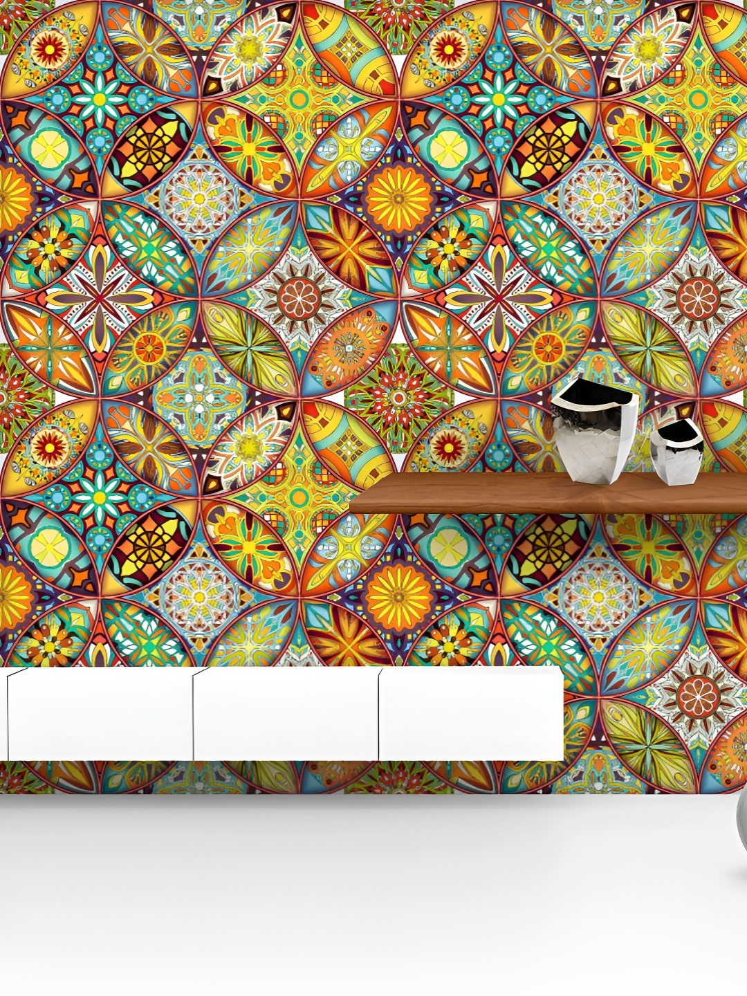 

ArtzFolio Printed UV-Resistant Anti-Bacterial Ethnic Floral Mandala Peel & Stick Wallpaper, Multi