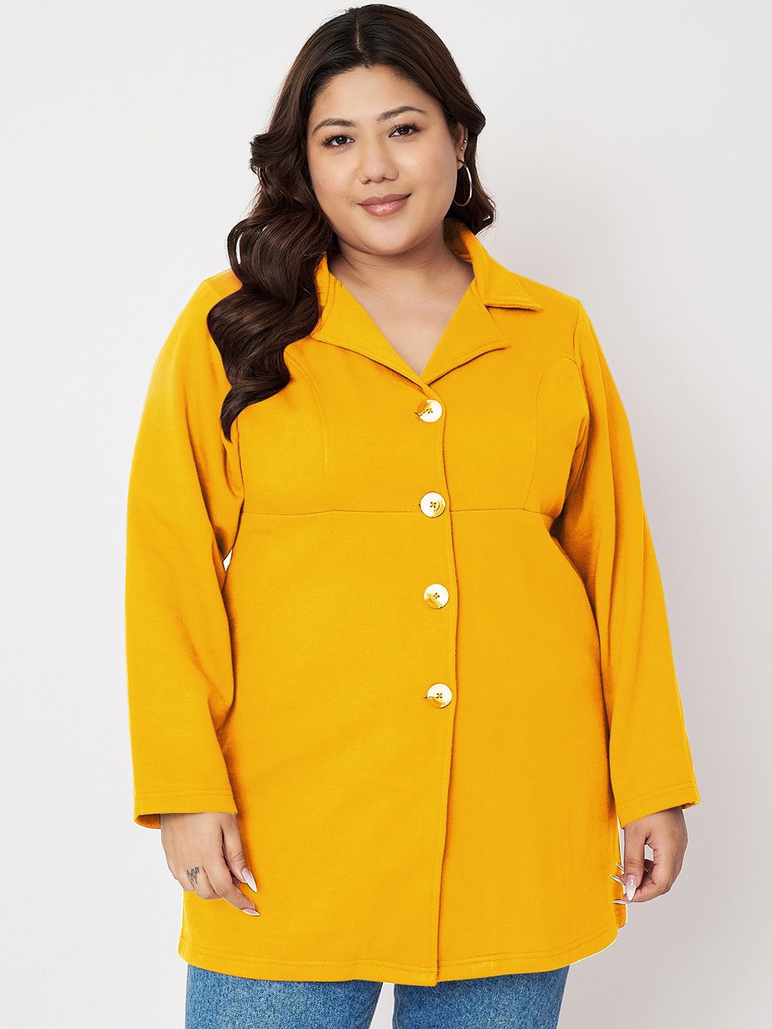 

BRINNS Plus Size Notched Lapel Single breasted Overcoat, Mustard