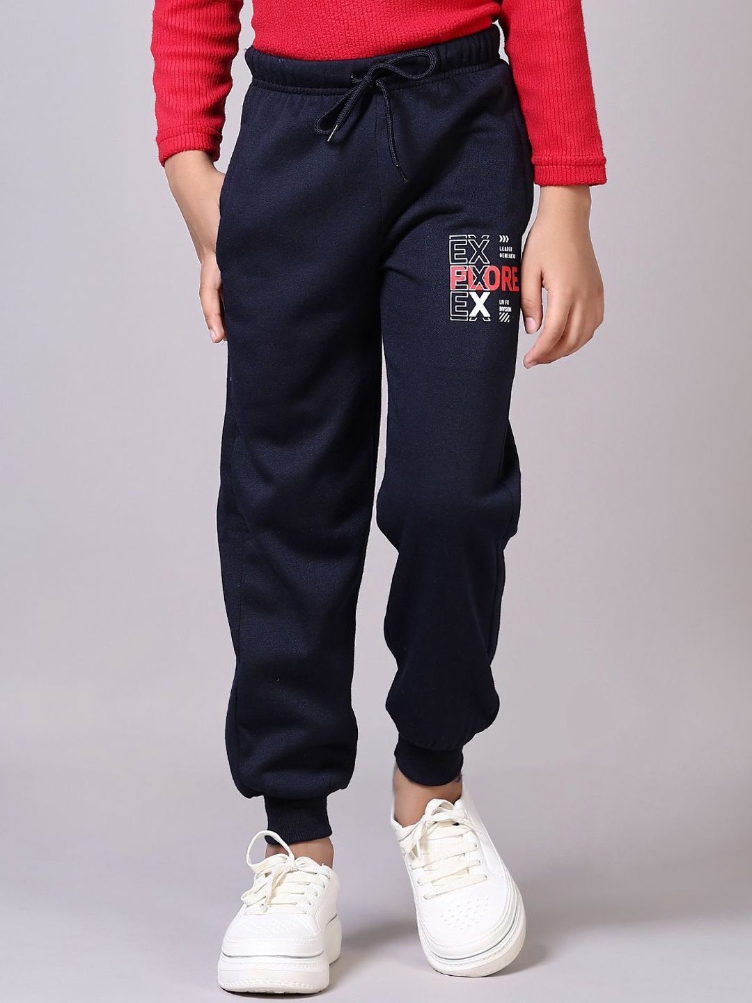 

V-Mart Boys Printed Mid-Rise Jogger Track Pant, Navy blue