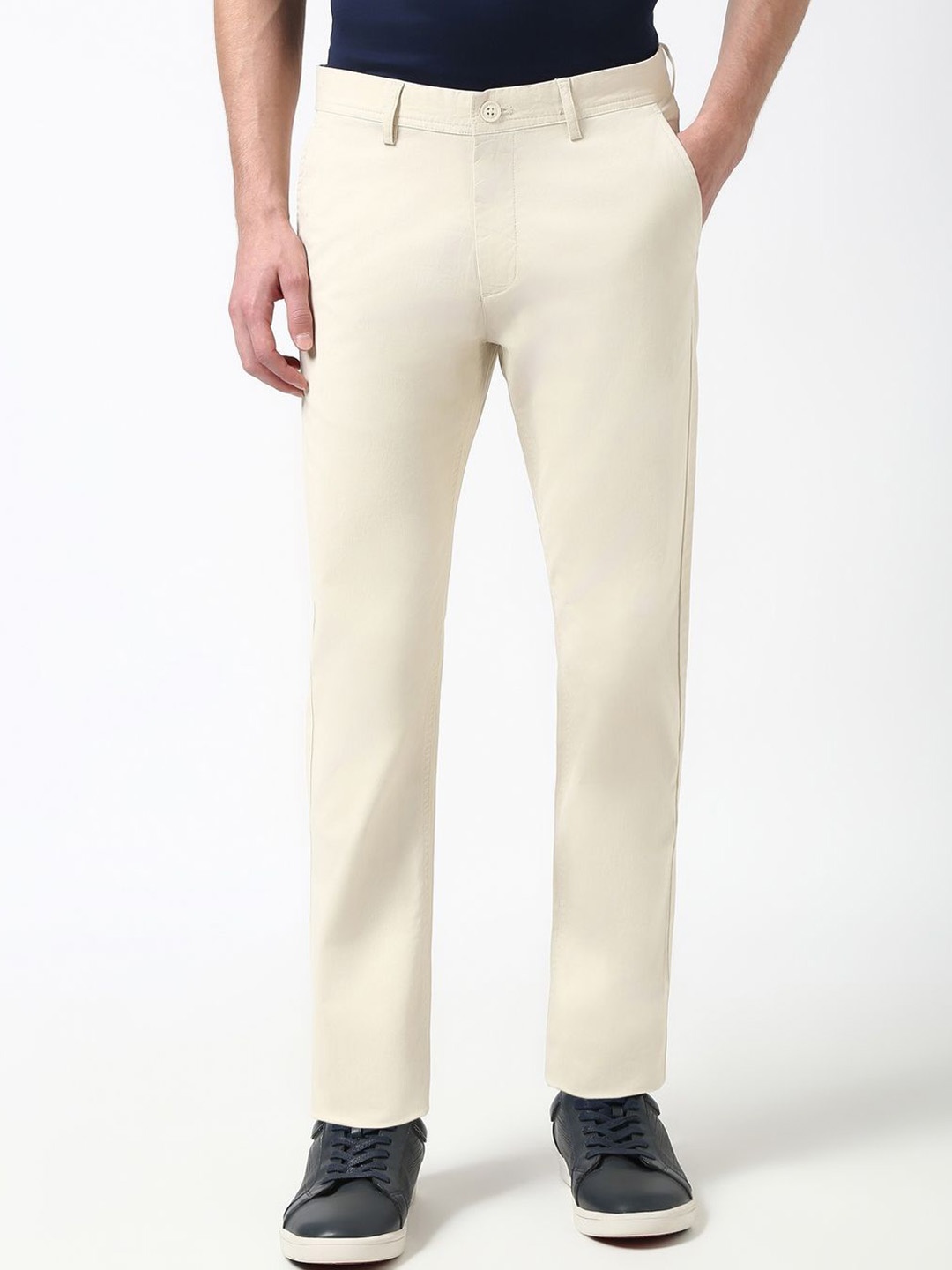 

Peter England Casuals Men Mid-Rise Slim Fit Trousers, Cream