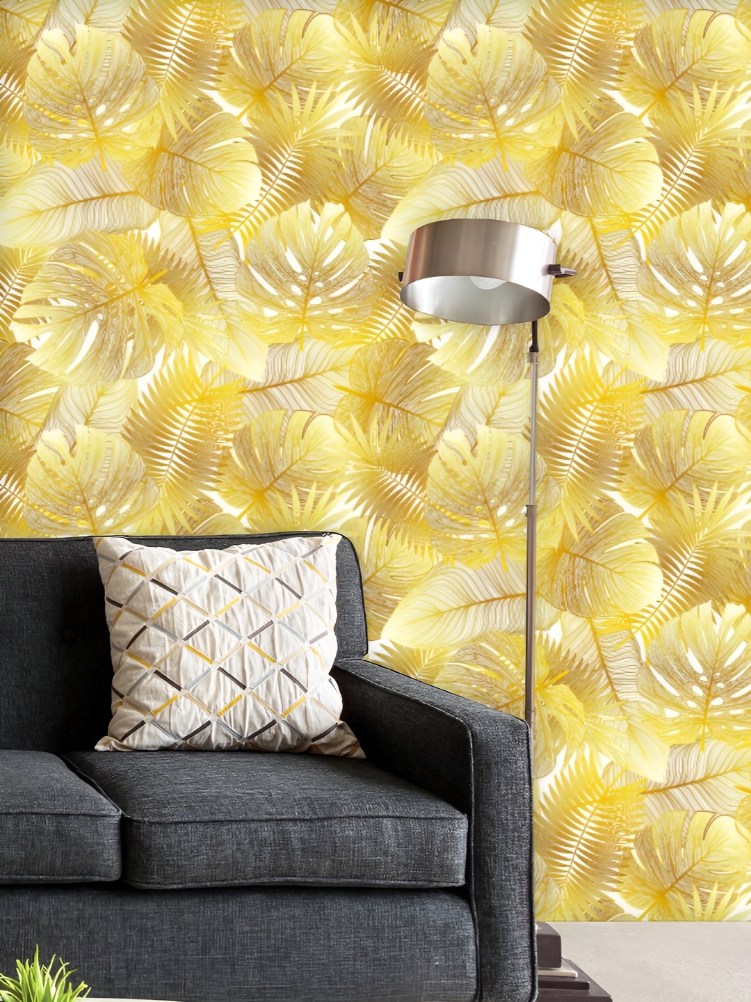 

ArtzFolio Printed UV-Resistant Anti-Bacterial Golden Tropical Palm Leaves Peel & Stick Wallpaper, Multi